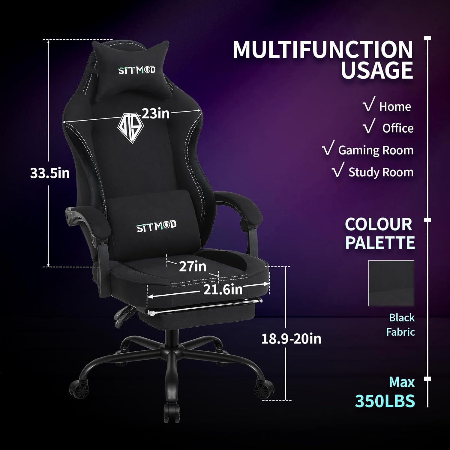 713km8j++pL._AC_SL1500_ Gaming Chair for Adults, Ergonomic High Back Computer Chair with Pocket Spring Cushion, Breathable Fabric, 360° Swivel, Adjustable Recline, Headrest & Lumbar Support, Heavy Duty Frame, 350LBS Capacity