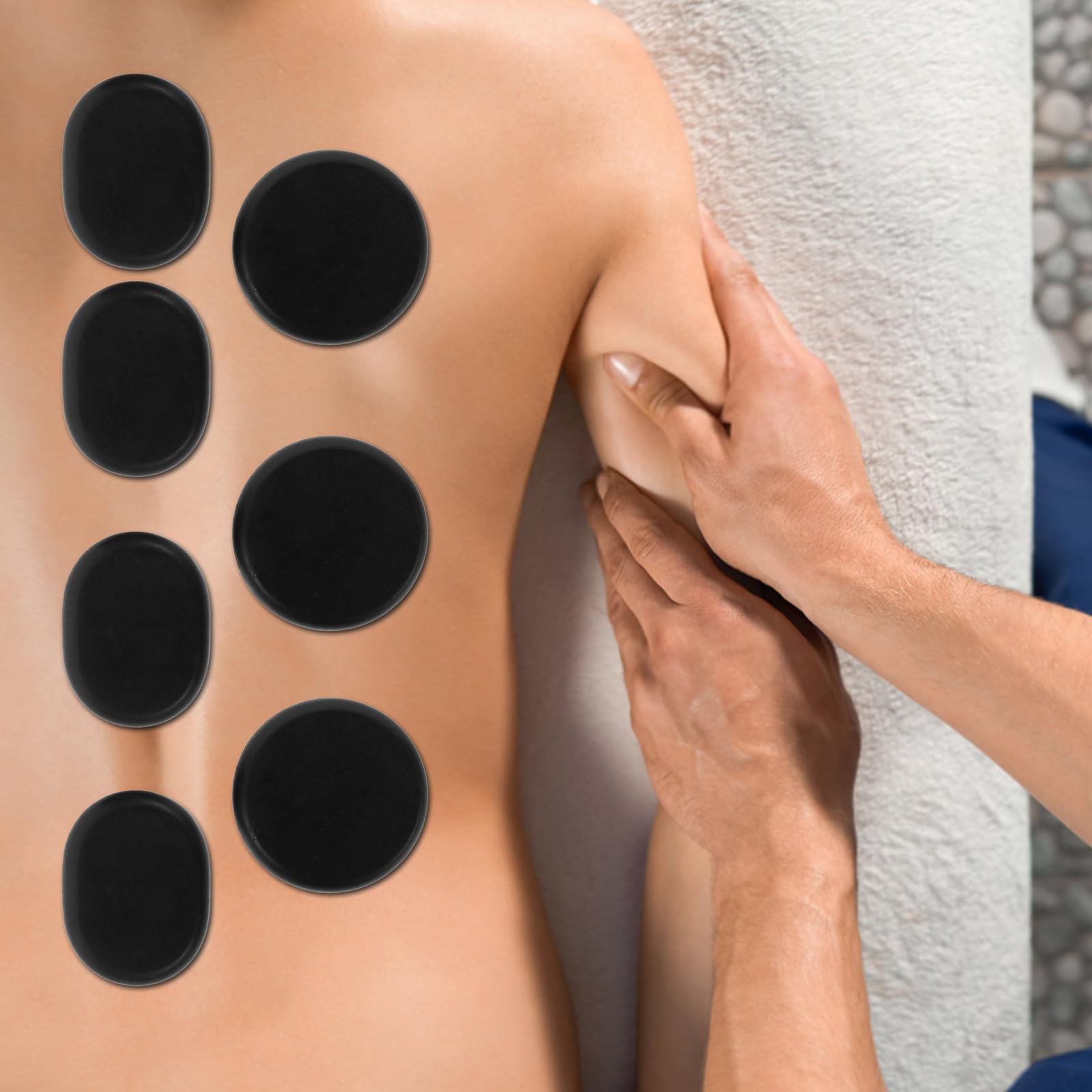 6 Stück Runde Massagesteine aus Bian Stein für Heim Spa