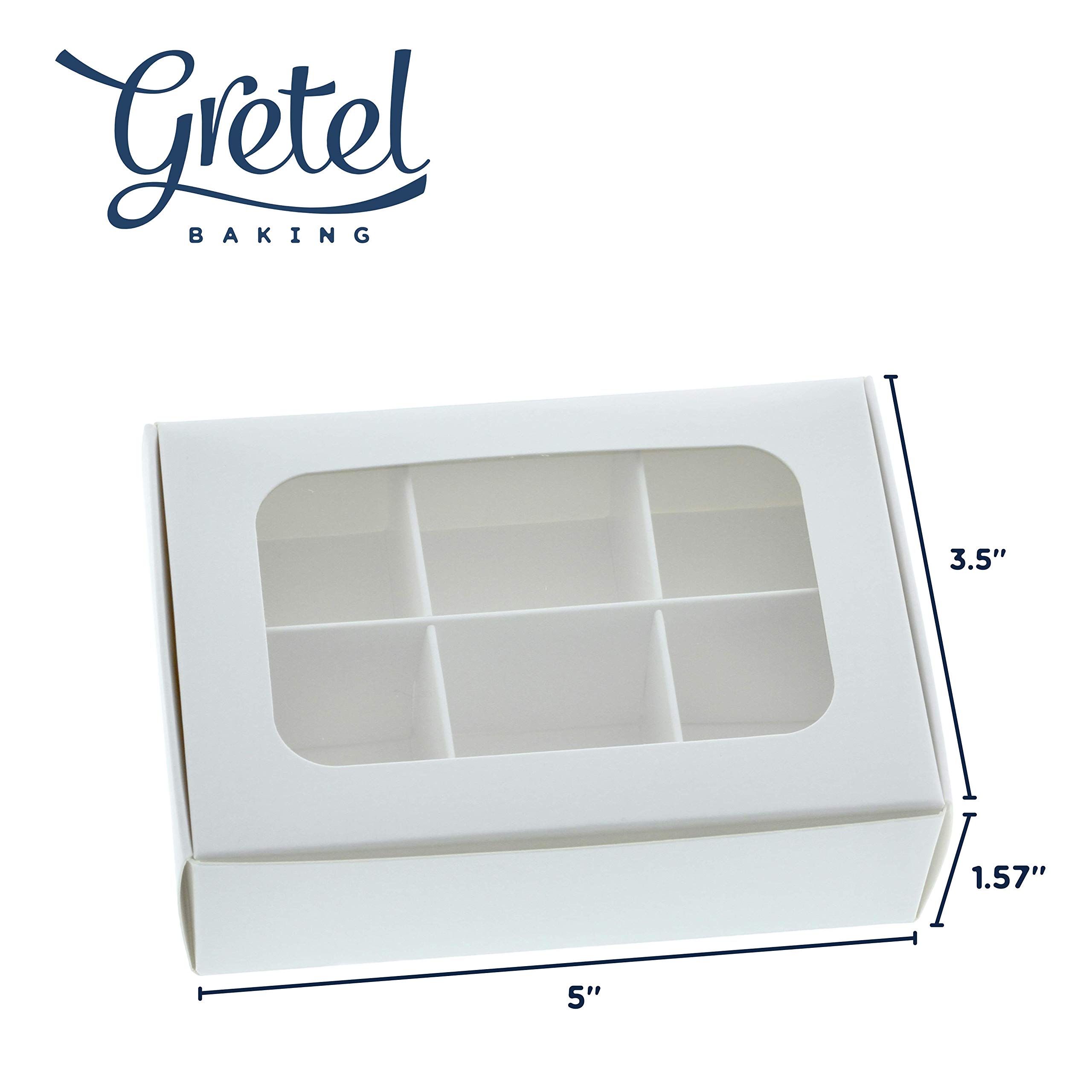 Treat boxes with window and dividers | 6 X-SMALL compartments | 5 x 3.5 x 1.57 in | Empty candy boxes for gift giving, truffle box - perfect for Valentine's Day | 20-pack (White)