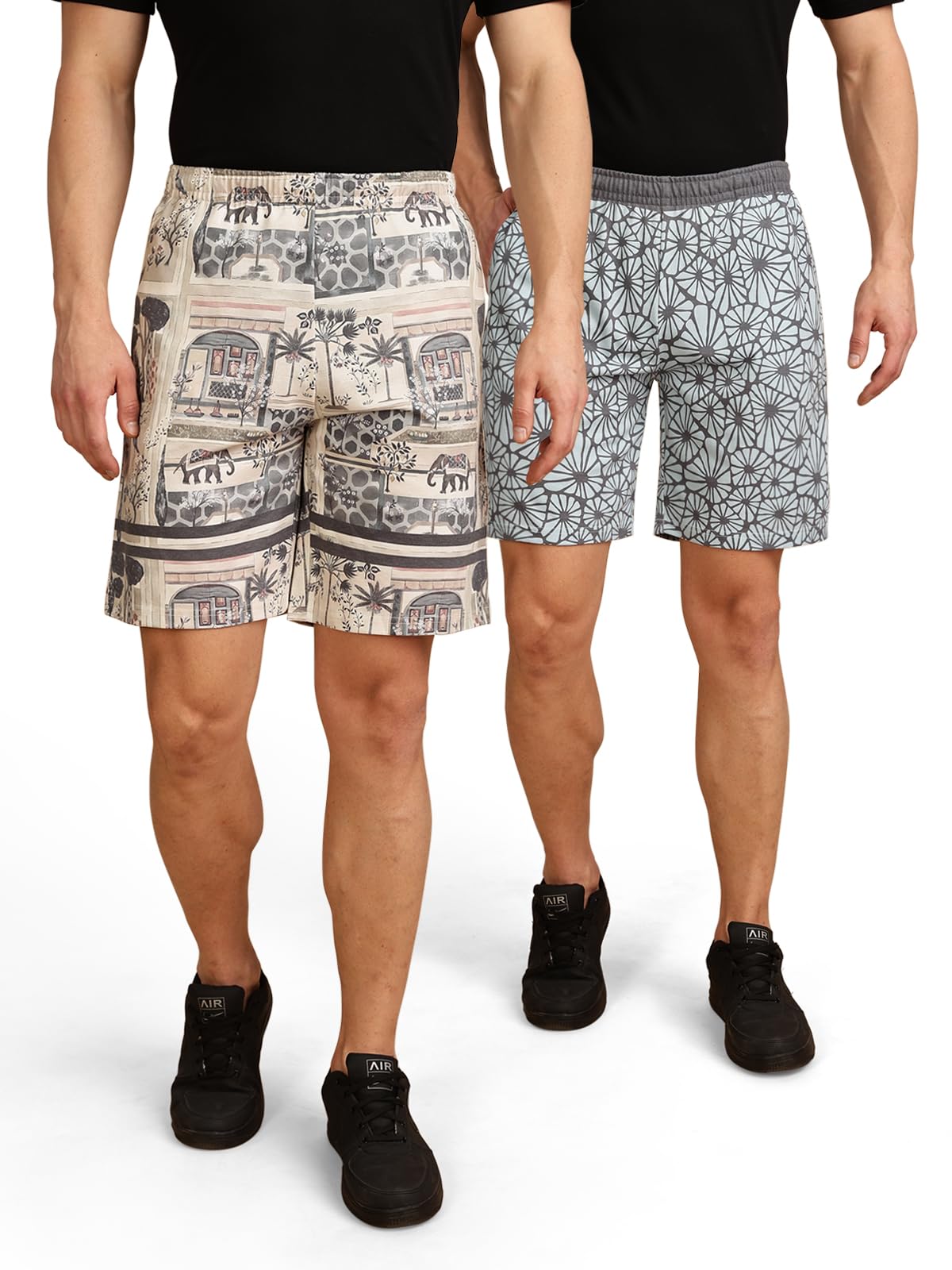 bullmer Regular Fit Cotton Blend Summer Shorts for Men - Pack of 2 | Printed Shorts for Men Blue/Onion-picture-48