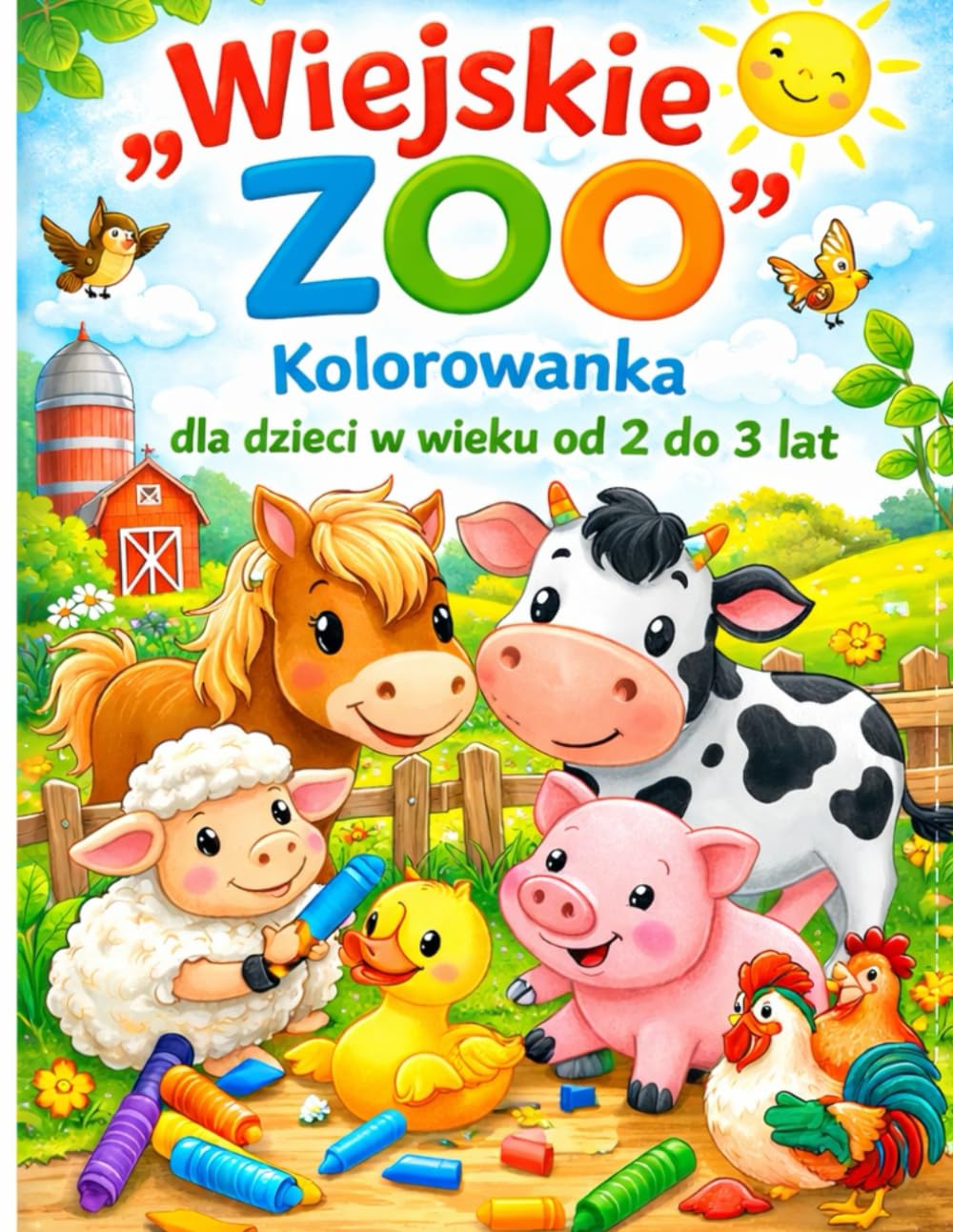 Wiejskie ZOO: Prosta kolorowanka dla dzieci w wieku od 2 do 3 lat