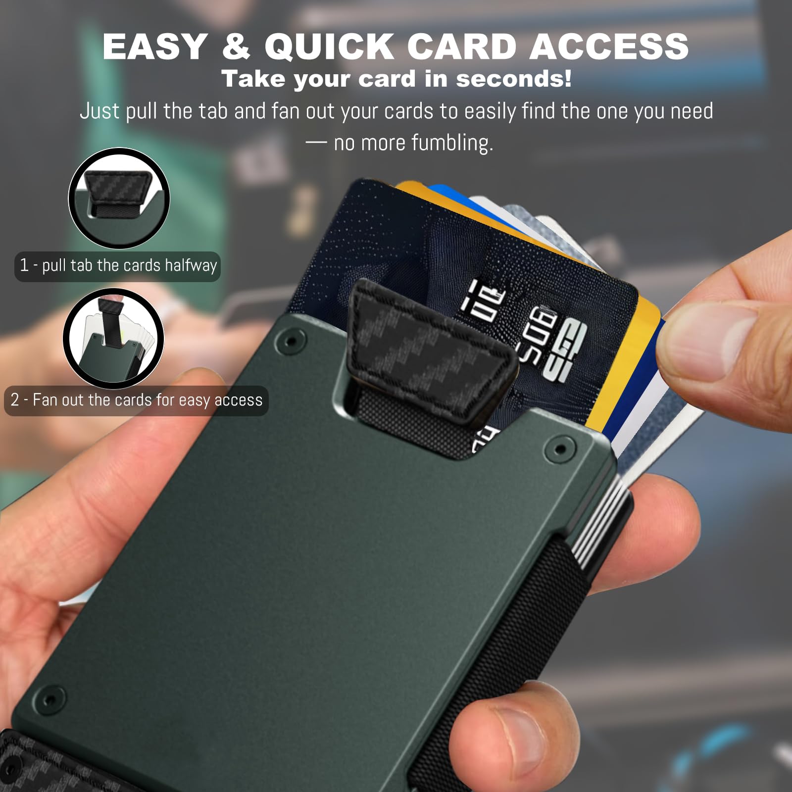 ZXLIHS Wąski portfel męski - minimalistyczny kompaktowy portfel i etui na karty 25+, portfele z przednią kieszenią chronioną RFID dla mężczyzn ze zintegrowanym elastycznym paskiem gotówkowym 10+
