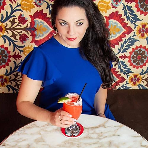 Miniatura 9 de Jil-eNova - Juego de 6 posavasos con soporte de metal base de corcho piedra absorbente que evita daños en los muebles