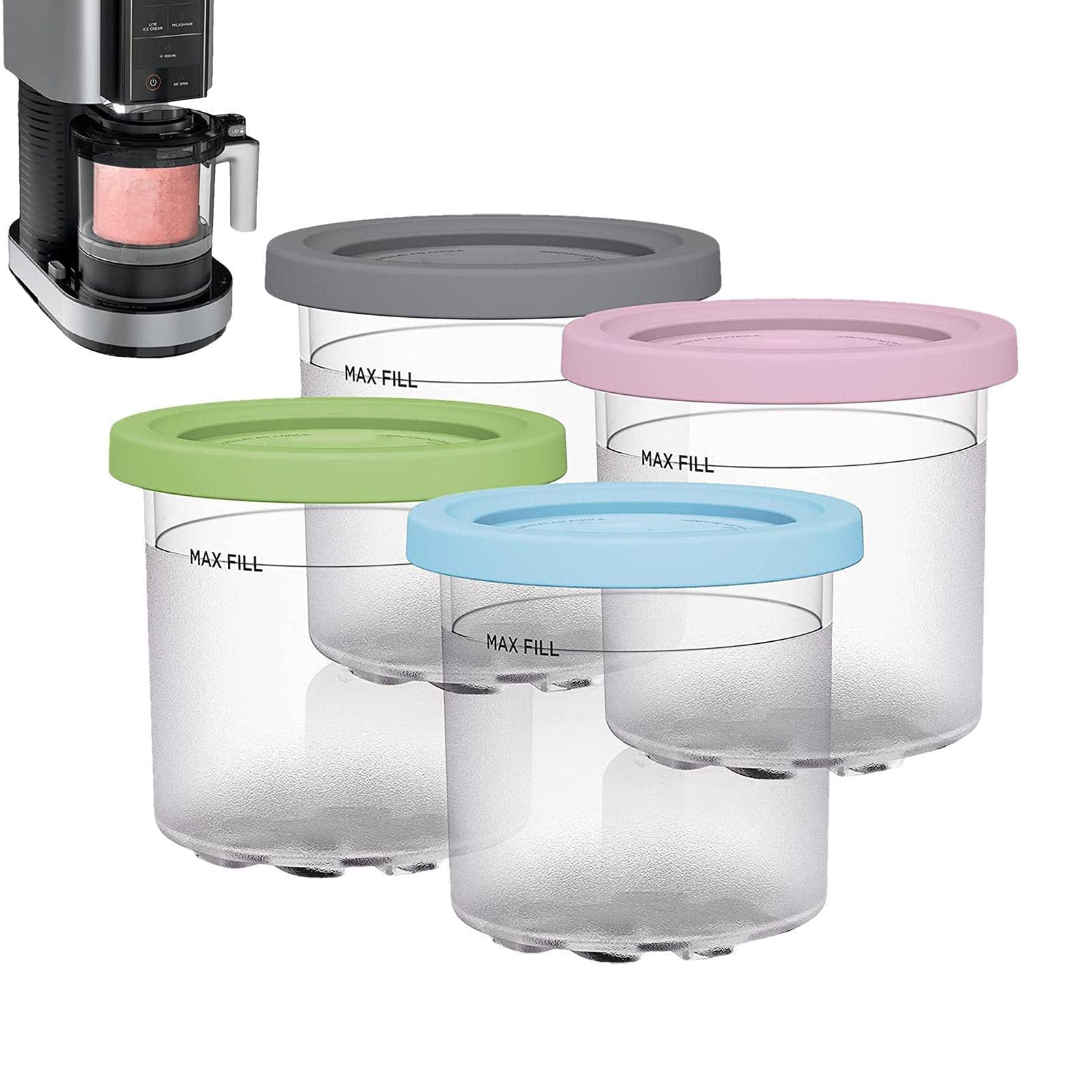 HLJS Ninja Creami IJsmachine, 4 stuks bakjes voor Ninja Creami Pints, ijsmachine NC301, NC300, NC299AMZ, CN305A, CN301CO serie ijsmachine accessoires (4 stuks