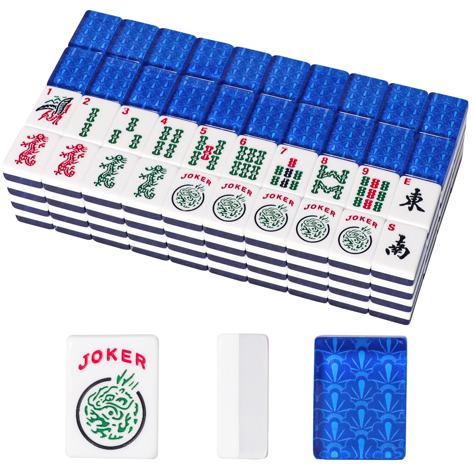 Set of American Mahjong Tiles, 166 Quality Acrylic Tiles with Blue Prints(1.2”,Tiles Only Set)