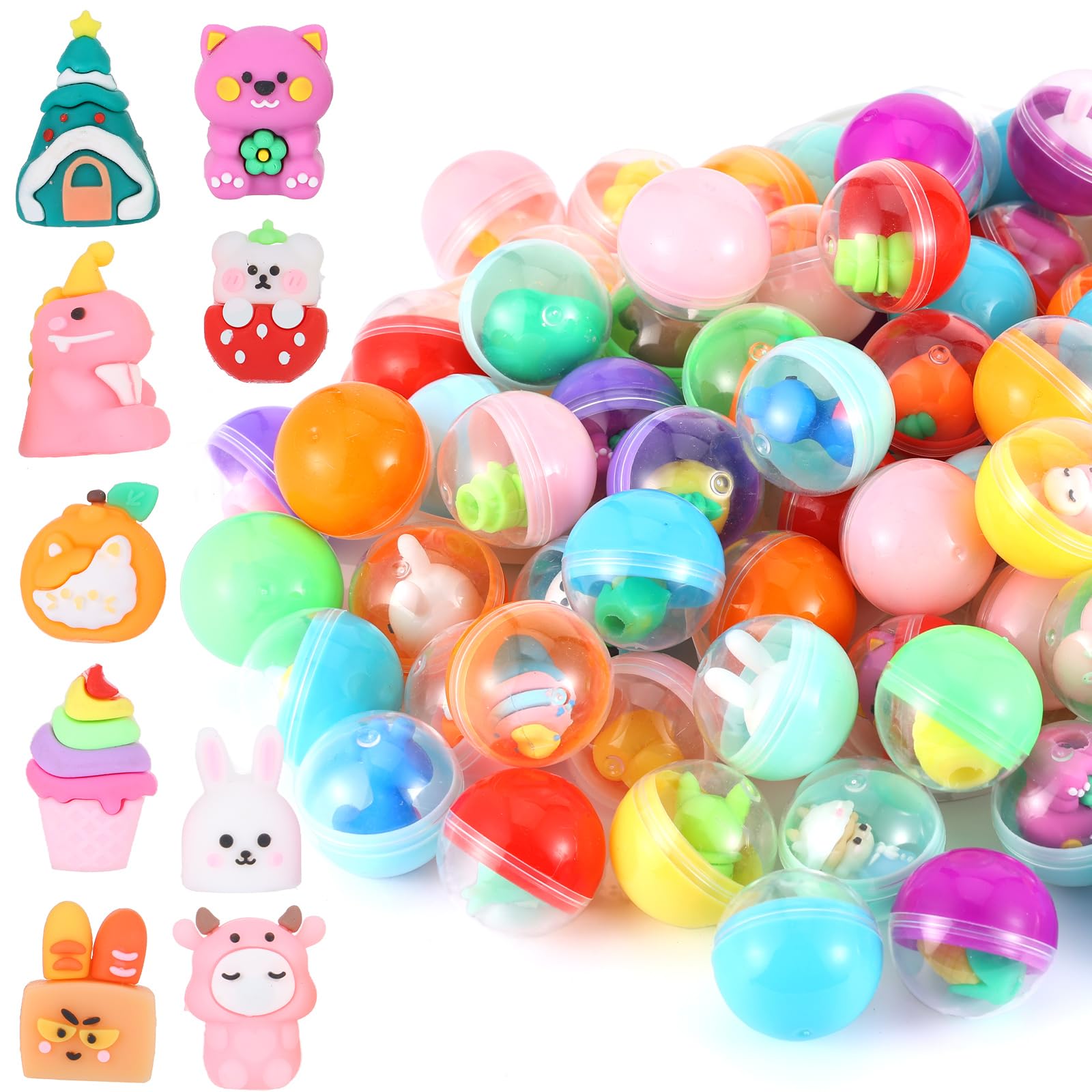 Joottuan 100 Pcs Gumball Machine Capsules Clear-Colored Mini Kawaii Round Capsule Toys Collection for Vending Machine Kindergarten Gift Easter Basket Stuffer Classroom Prize Party Favor 1.3 Inches