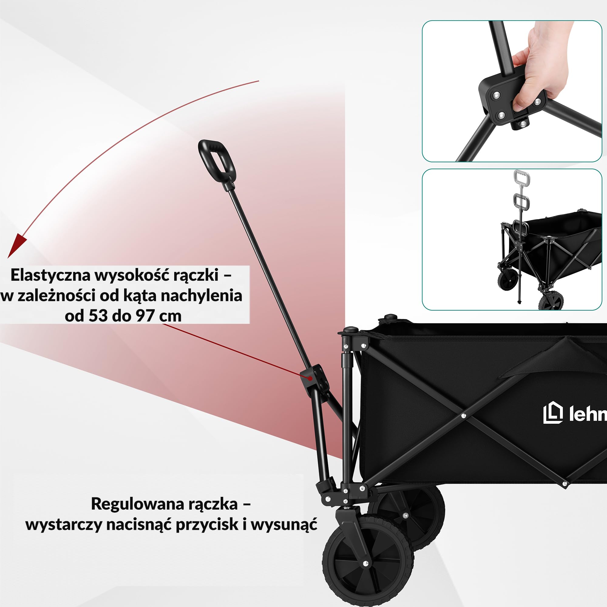 LEHMANN MOBI 110L – składany wózek transportowy do 80 kg, wózek ręczny z kołami 360°, wózek plażowy, wózek ogrodowy, składany wózek na zakupy