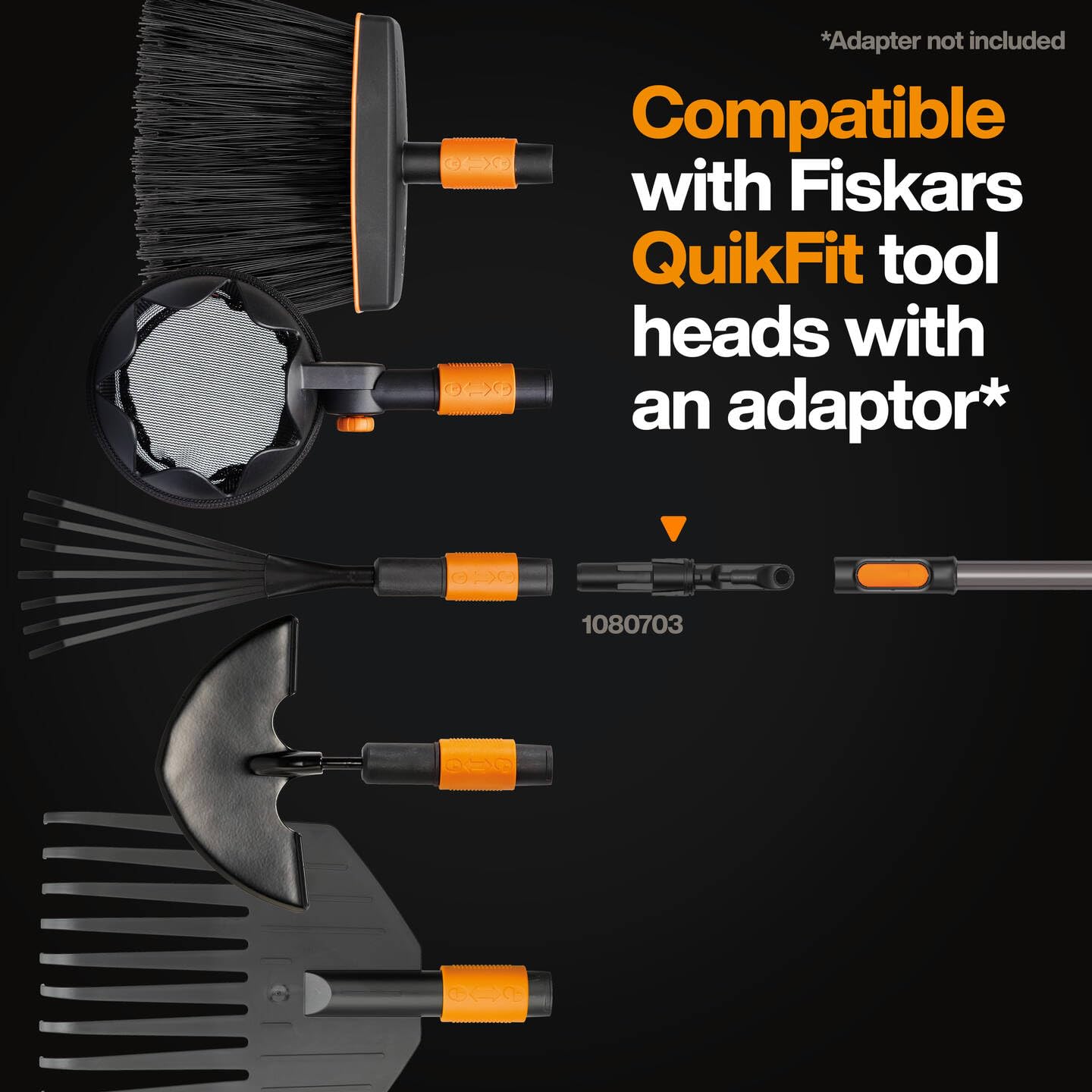 Fiskars OneClick Manche Télescopique L, Changement Sans Effort en un Seul Clic, Adaptateur QuikFit Vendu Séparément, Manche Réglable Extensible de 2,20m à 4m, 1,55 kg, Noir/Orange, 1080672