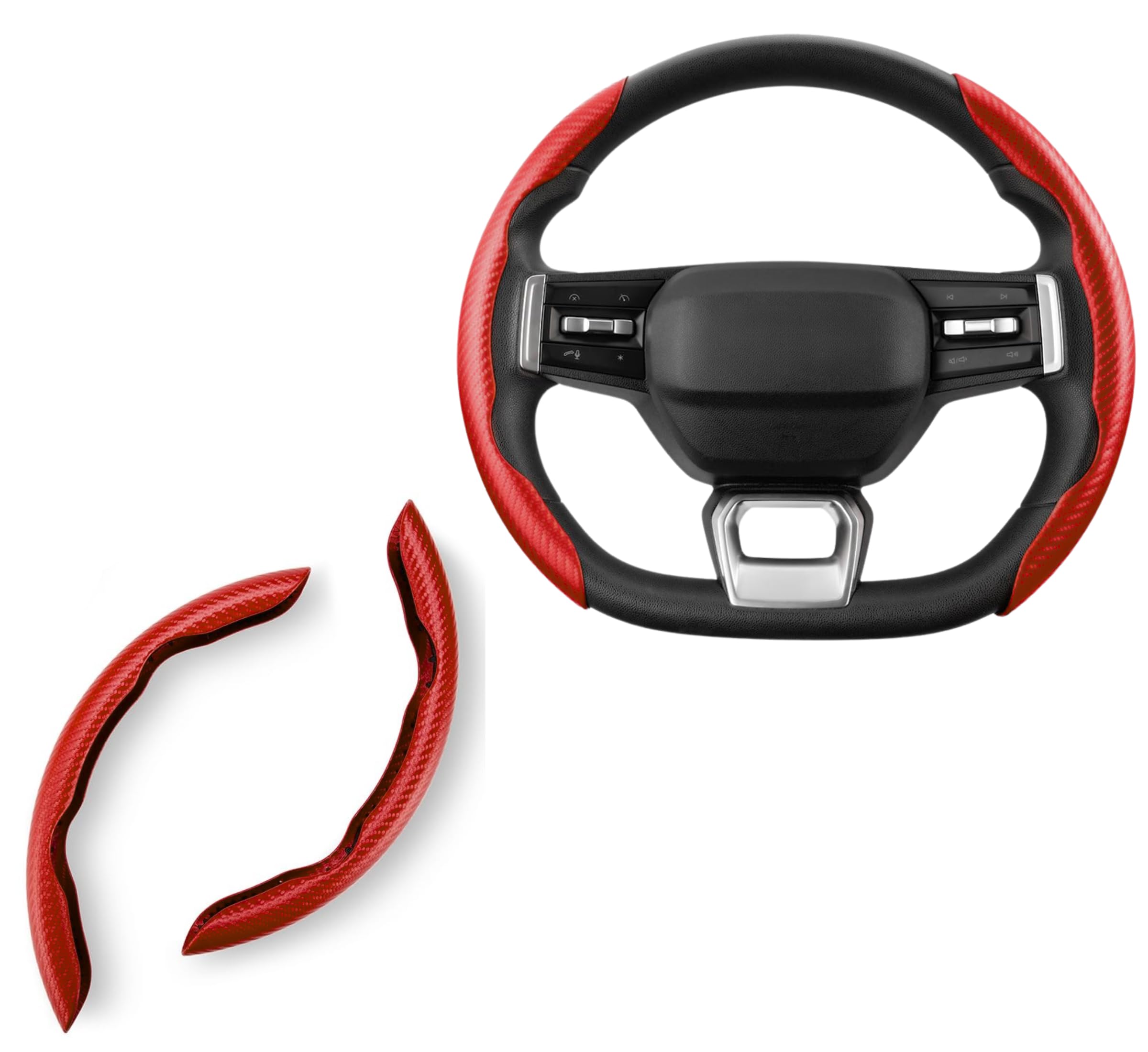 Red Carbon Fiber Steering Wheel Grip Covers, Non-Slip Ergonomic Handle Grips for Enhanced Control, Reduced Hand Fatigue, Sporty Interior Upgrade, Easy Wrap-On Installation, Universal Fit-image-10