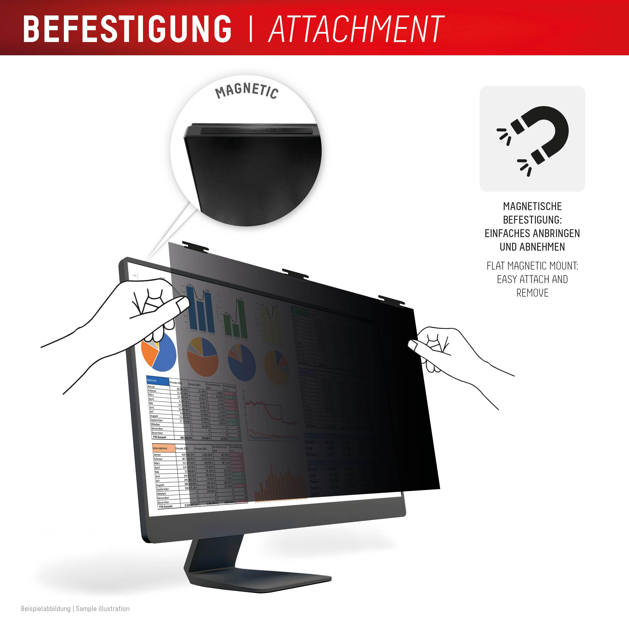 Displex PRIVACY SAFE Magnetischer 2-Wege Blickschutzfilter für Desktop Monitor 27'' (16:9), 60,7 x 34,3 cm, magnetische Befestigung, abnehmbar, Anti-Reflex- & glänzende Blickschutzfolie