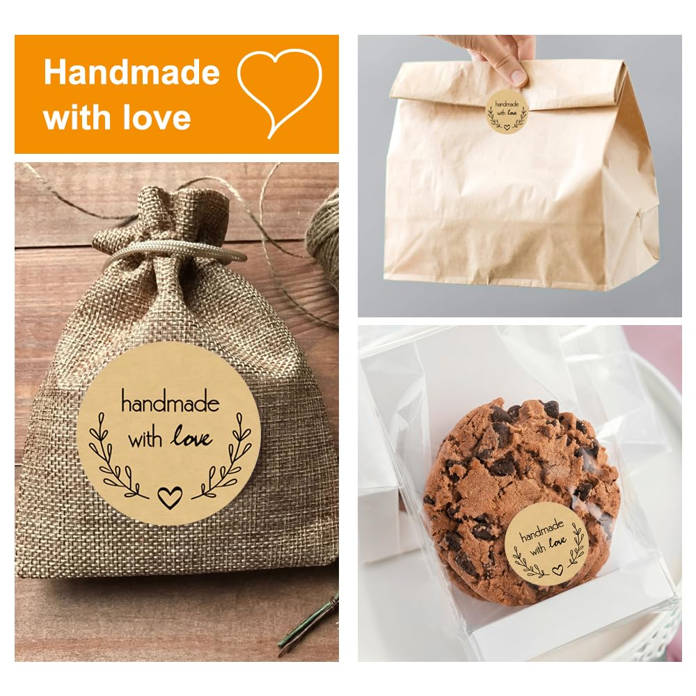 500 Adesivi Fatti In Casa Con Amore - Etichette Kraft 5cm Per Barattoli