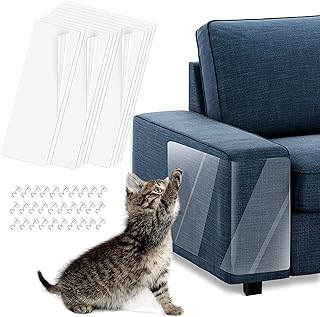 Cat Furniture Couch Protector, 12Pcs Cat Scratch Deterrent Tape, Cat Anti-Scratch Deterrent Tapes, Furniture Protectors Training Tape, Couch Corner Cat Scratch Repellent with 30 PCS Upholstery Pins
