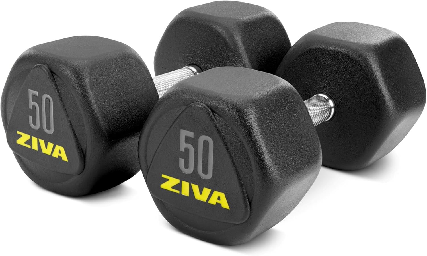 ZIVA Premium Hex Dumbbells – Commercial Grade Rubber Urethane Coated Free Weights for Strength Training, Weightlifting, Home Gym – Durable Steel Core – Sold in Pairs and Sets