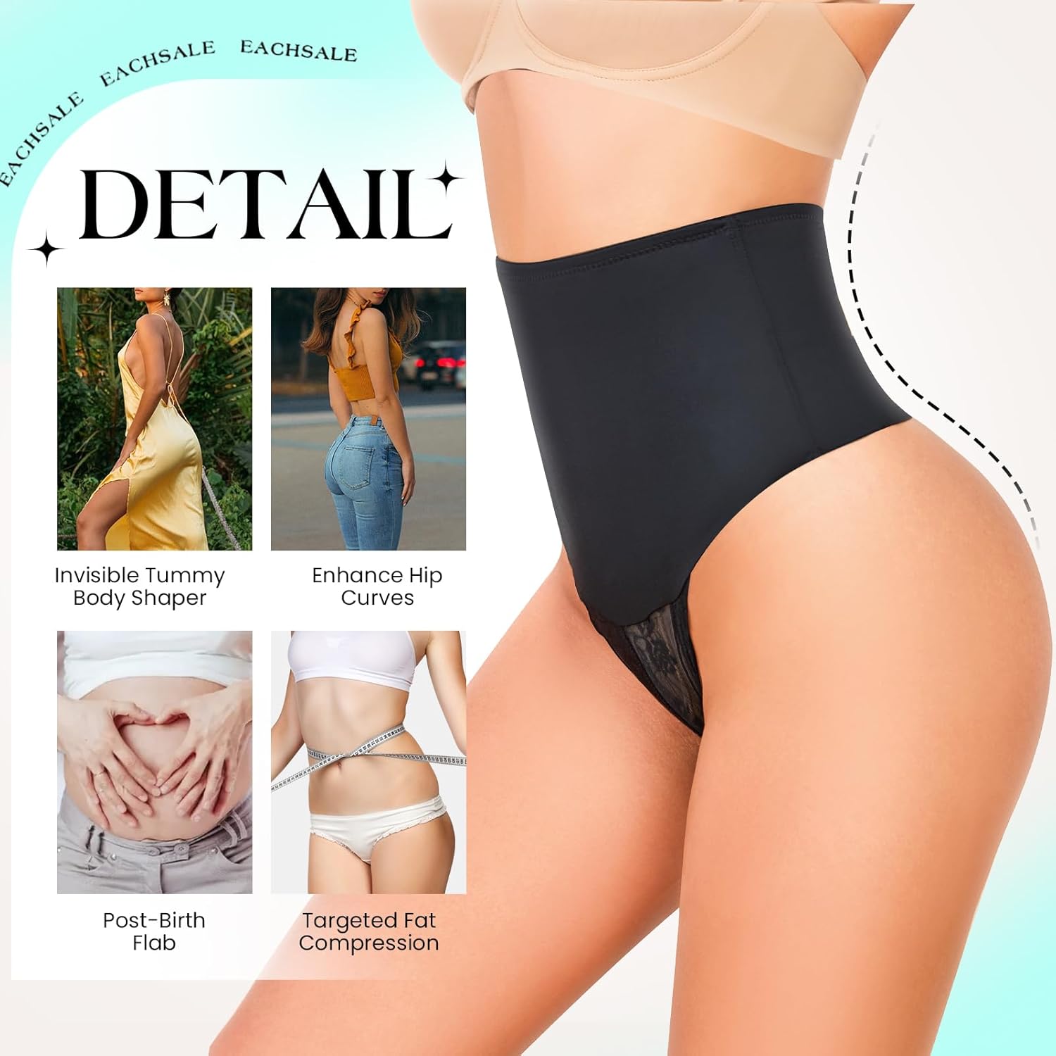 Tummy Control Thong Shapewear Body Shaper Underwear Mid High Waist Slimming Panties Shaping Lace Girdle Panty for Women Black - Image 3