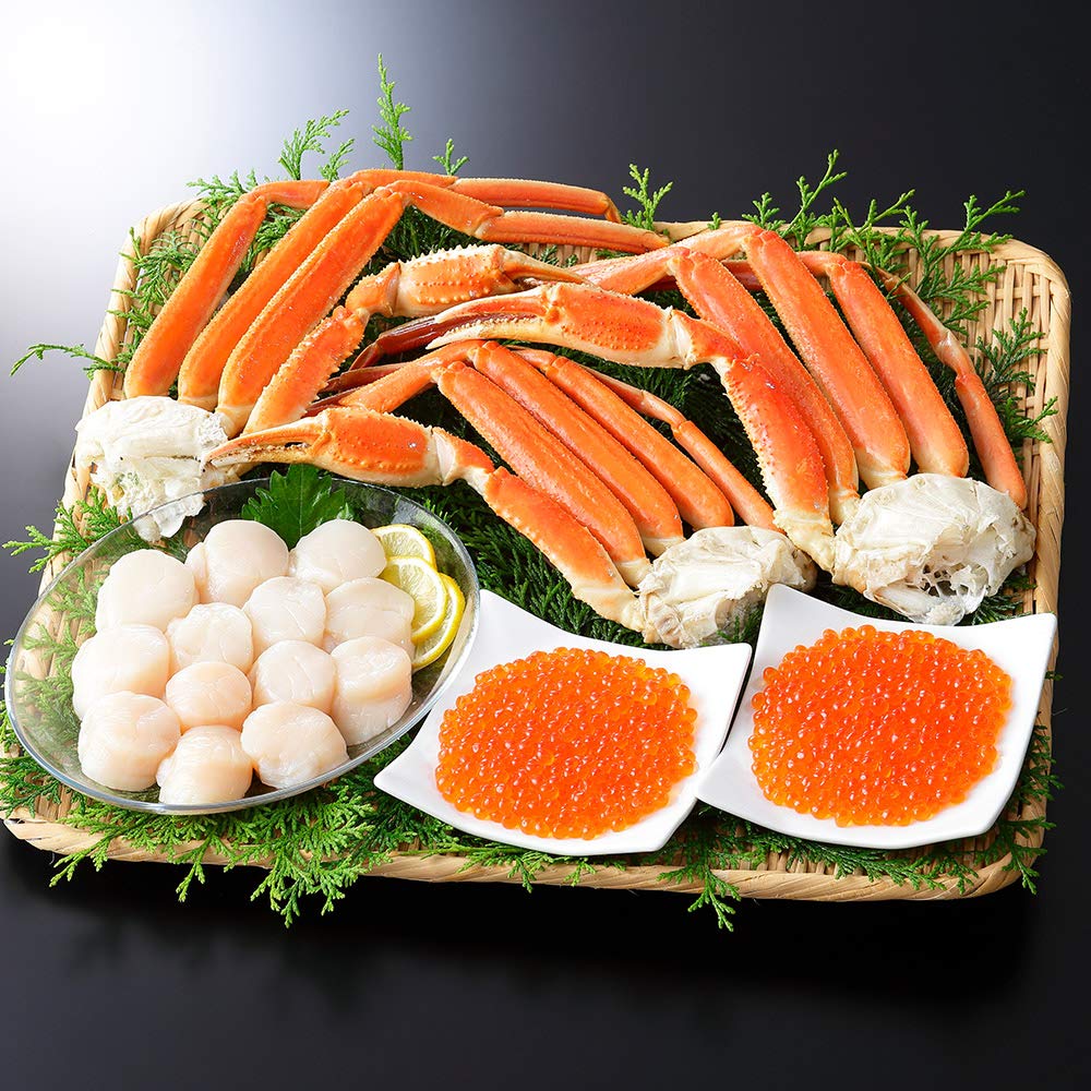 北国からの贈り物 蟹 ボイル かに カニ ずわい蟹 足＆いくら 醤油漬け＆ホタテ 玉冷 貝柱 ハサミ付き