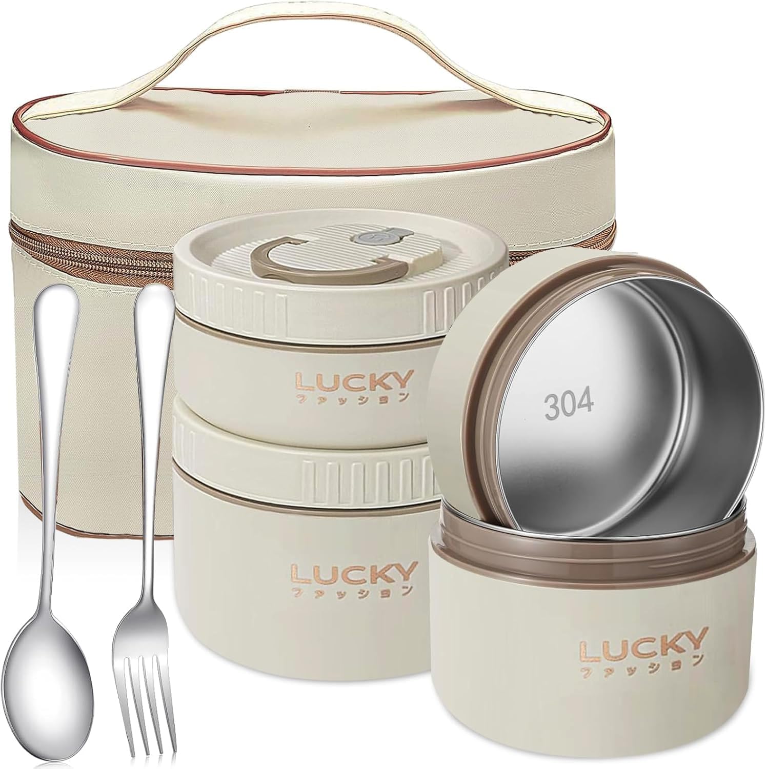 Pomefar Lunch Box, Stainless Steel Leakproof Bento Lunch Box Set with 4 Separate Lunch Container, Insulated Lunch Bag, Spoon and Fork for School, Home and Office