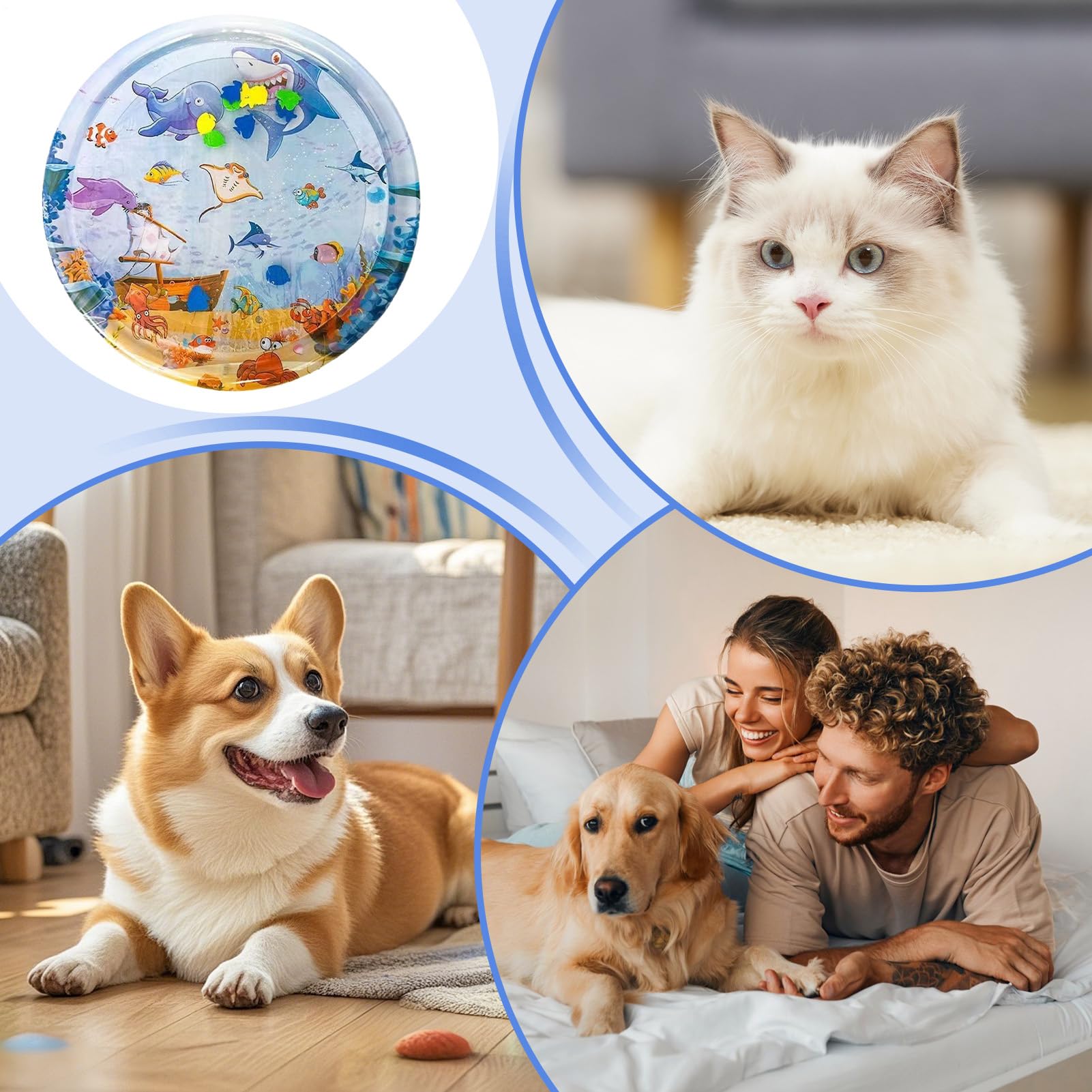 Letto Ad Acqua Per Animali Domestici, Tappeto Sensoriale Ad Acqua, Cuscino Da Gioco Per Gatti,materasso Ad Acqua Rinfrescante Con Gonfiatore, 100Cm, Rotondo