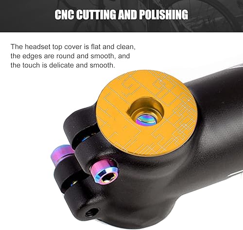 Miniatura 3 de SUNGOOYUE Auriculares, aleación de aluminio de 1.252 in, cubierta superior con pernos para bicicletas de montaña, bicicletas de carretera (amarillo)