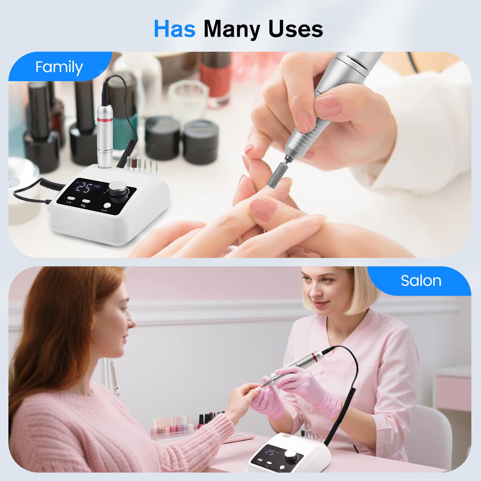 Nagelfräser, 45,000RPM Professionelle Elektrisch Nagelfräser, Ultraleise Elektrische Nagelfeile, Fräser Maniküre Pediküre Set Mit Pedalen, LED-Display, 6 Bits für Acrylnägel Maniküre Salon & Zuhause