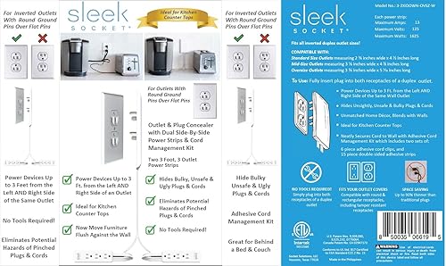 Miniatura 5 de Sleek Socket - El corrector de salida ultrafino original y patentado para tomas de corriente invertidas, dispositivo dual con kit de corrector de