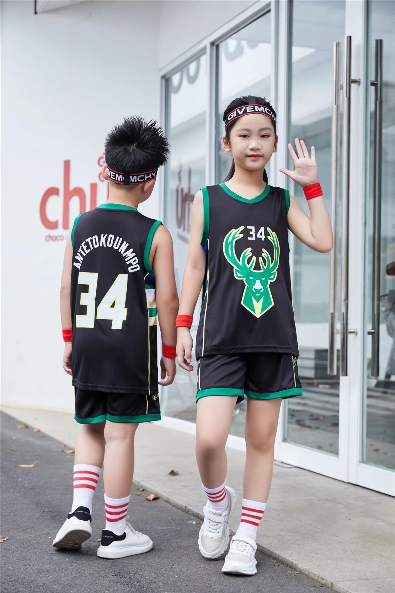 34#Kit de Maillot de Basket-Ball Enfants Fans Jersey Garçons Sportswear Gilet de Basket-Ball sans Manches Hauts et Shorts Sports Set Survêtement d'été Cadeaux pour garçons Grils