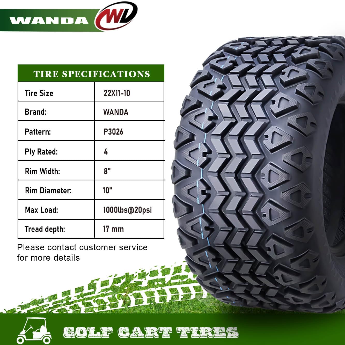 Set Of 2 WANDA UTV ATV Tires 22x11-10 22x11x10 4PR High Load -10142 - Foto 9