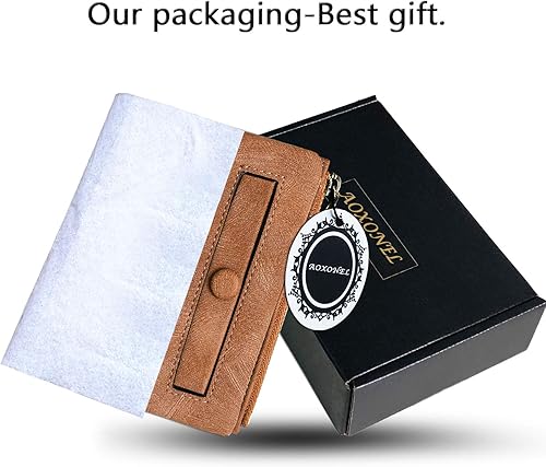 Miniatura 7 de AOXONEL Cartera pequeña de cuero plegable para mujer, mini monedero con cremallera, bolsillo para tarjeta de identificación, delgado y compacto