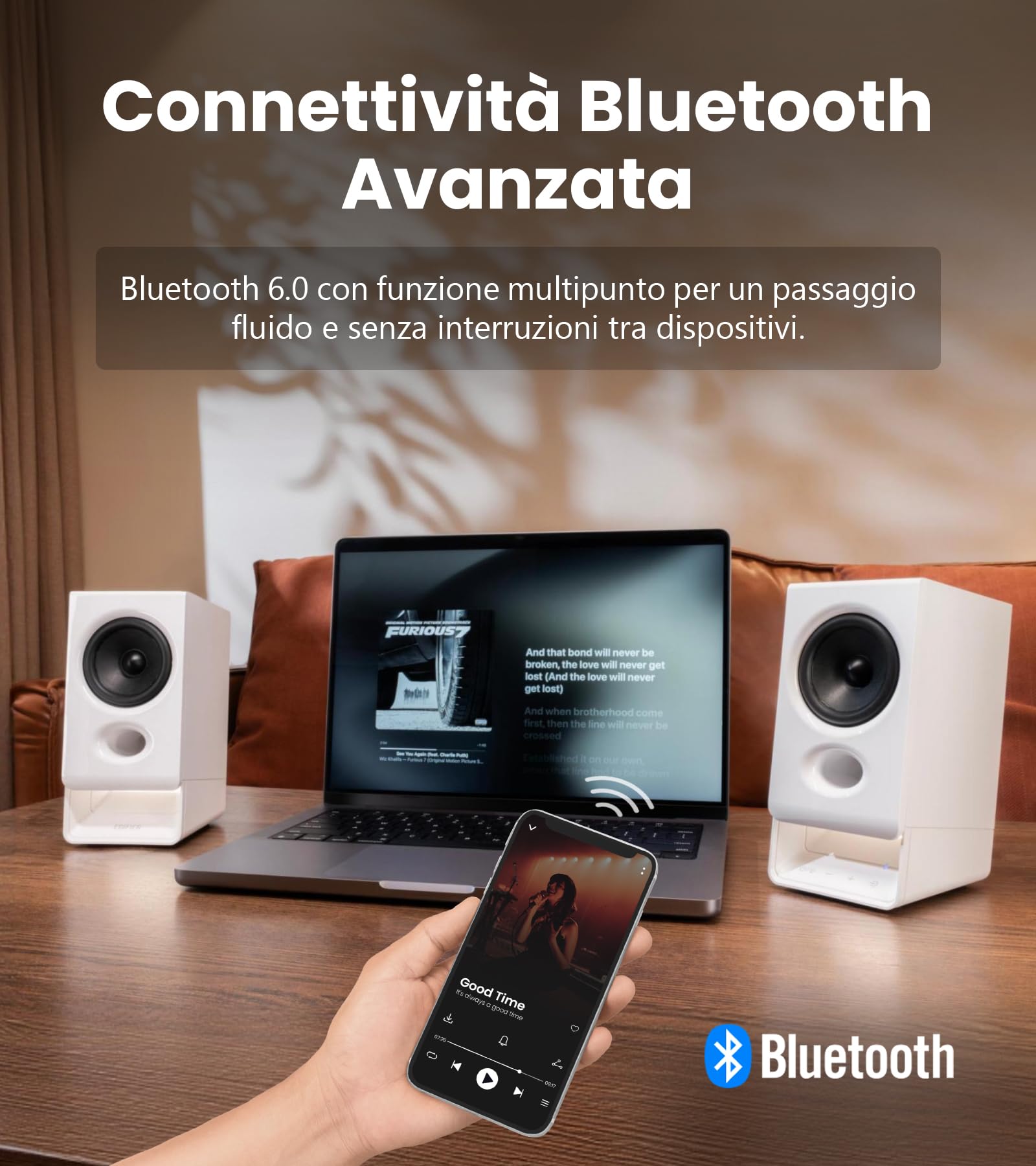 Edifier R20BT głośniki komputerowe USB, sterowniki pełnego zakresu 2,75", Bluetooth 6.0, sterowanie dotykowe, wejście AUX, oświetlenie i profile dźwięku konfigurowalne w aplikacji – Biały
