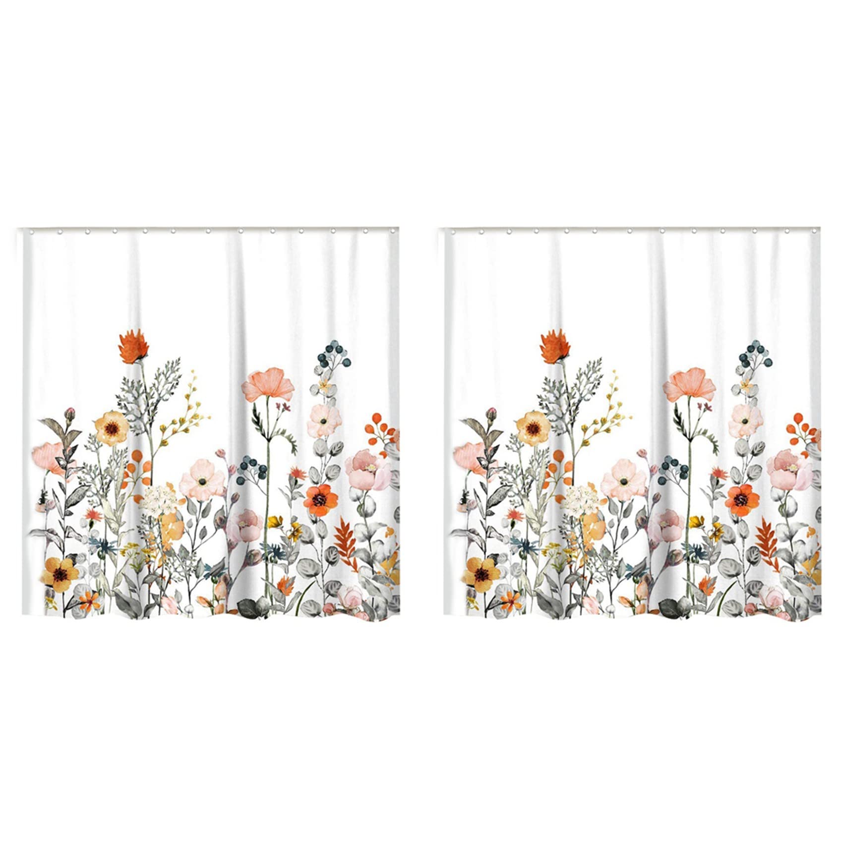 Hndhbfgrt 2Pcs Floral Shower Curtain with 24 Hooks Watercolor Botanical Flowers Decorative Bath Curtain Modern Bathroom