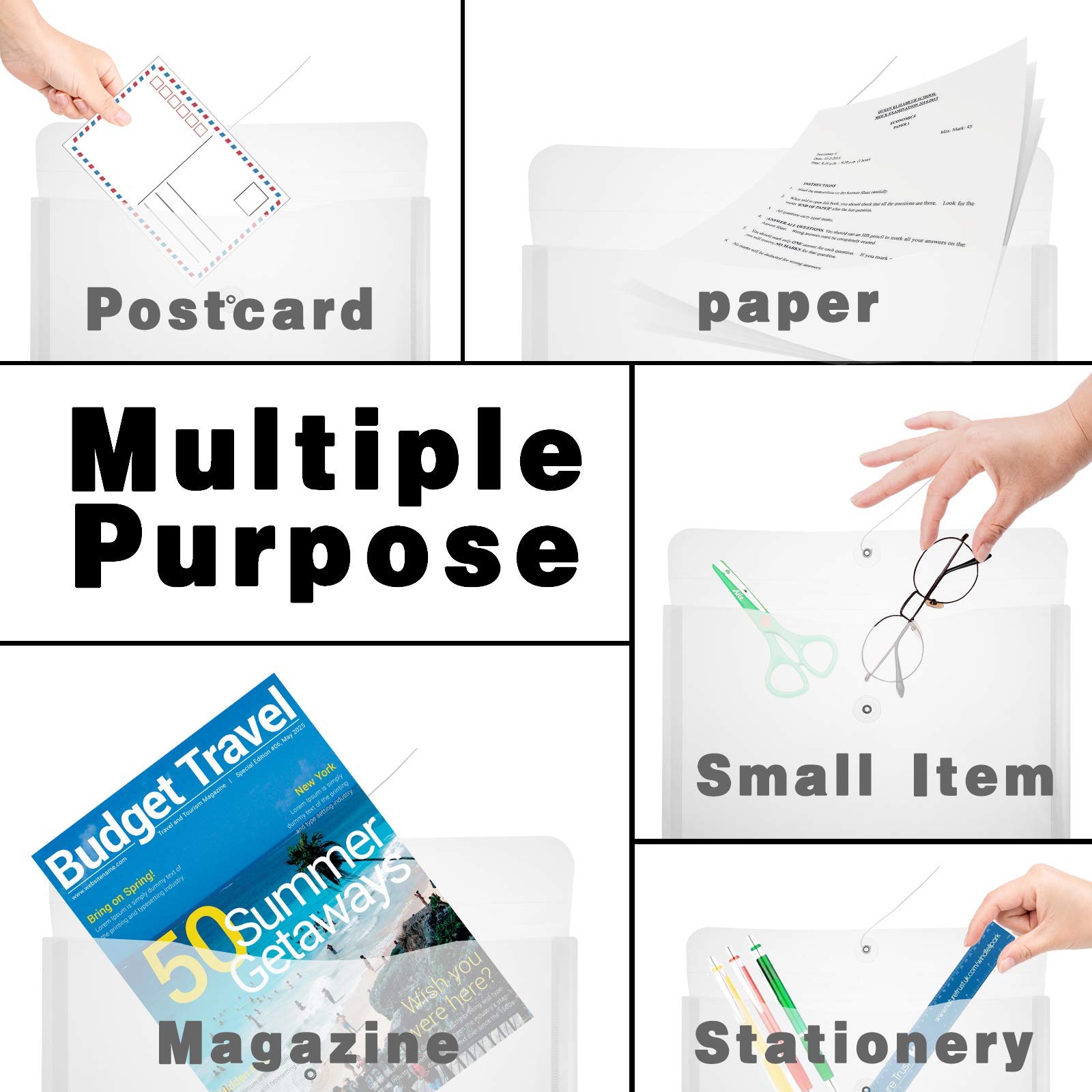 Yoeejob Buste in plastica con chiusura a laccio, formato legale, buste in plastica trasparente espandibili, organizer per documenti per casa, lavoro, ufficio, confezione da 24, bianco
