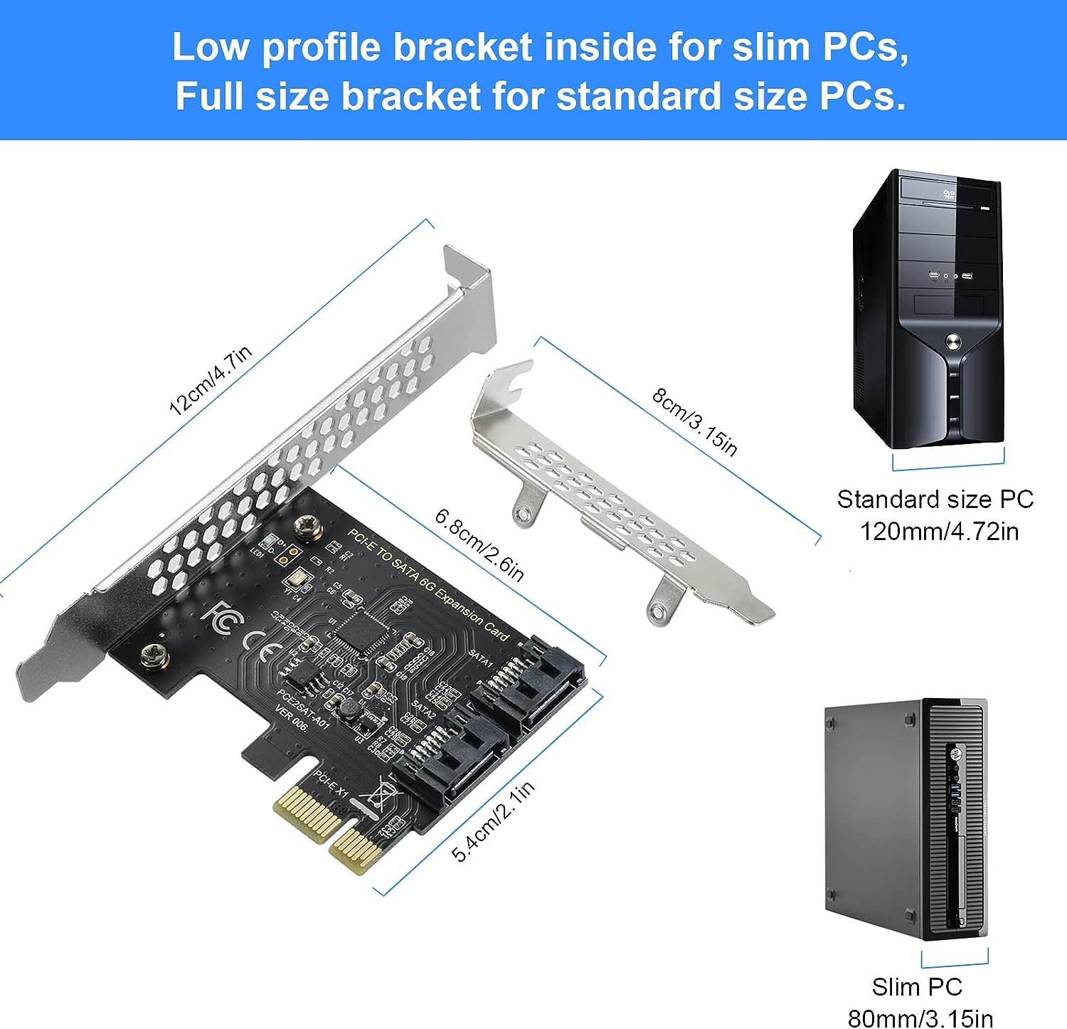 Tarjeta de Expansión SATA III con 2 Puertos Tarjeta Controladora SATA para PCI-Express 1x 4X 8X 16x Compatible con Windows, Ubuntu, Vista
