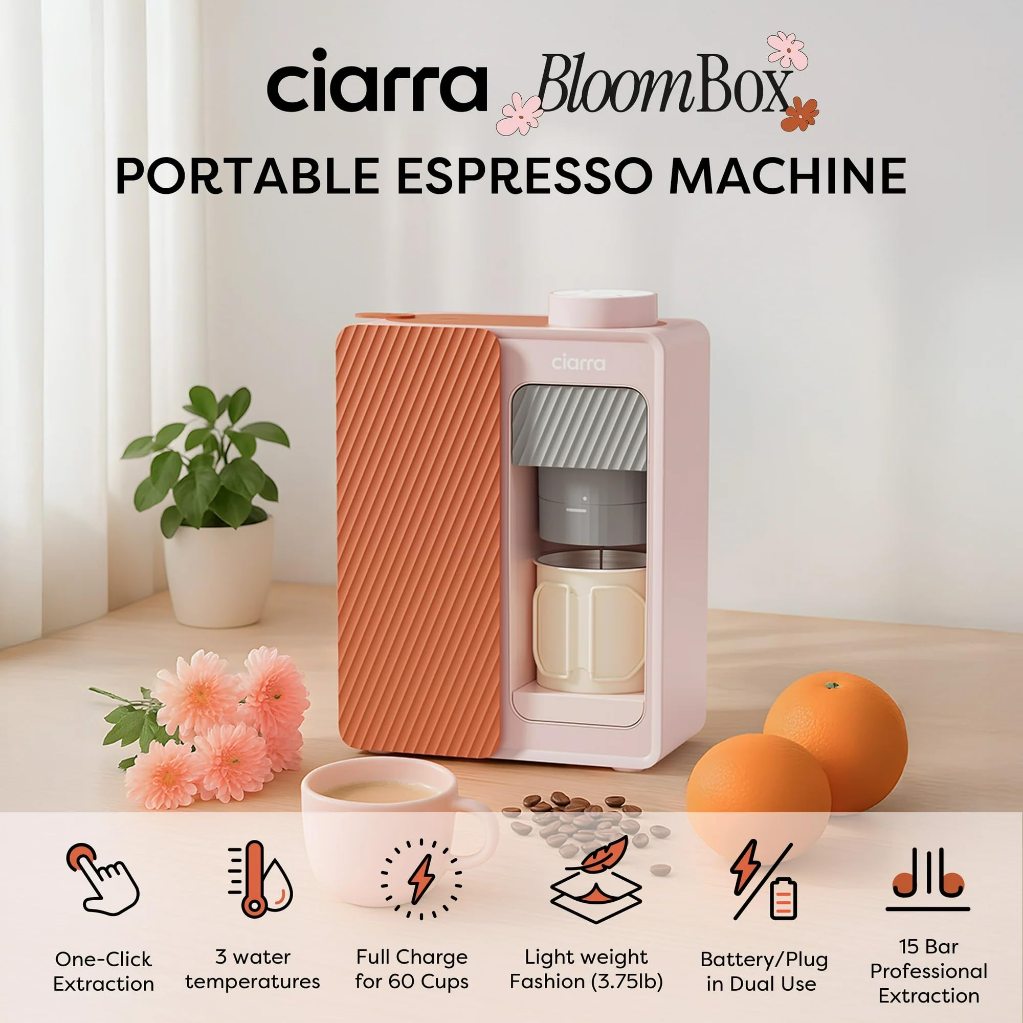 CIARRA Pink Portable Coffee Maker - Single Serve -2