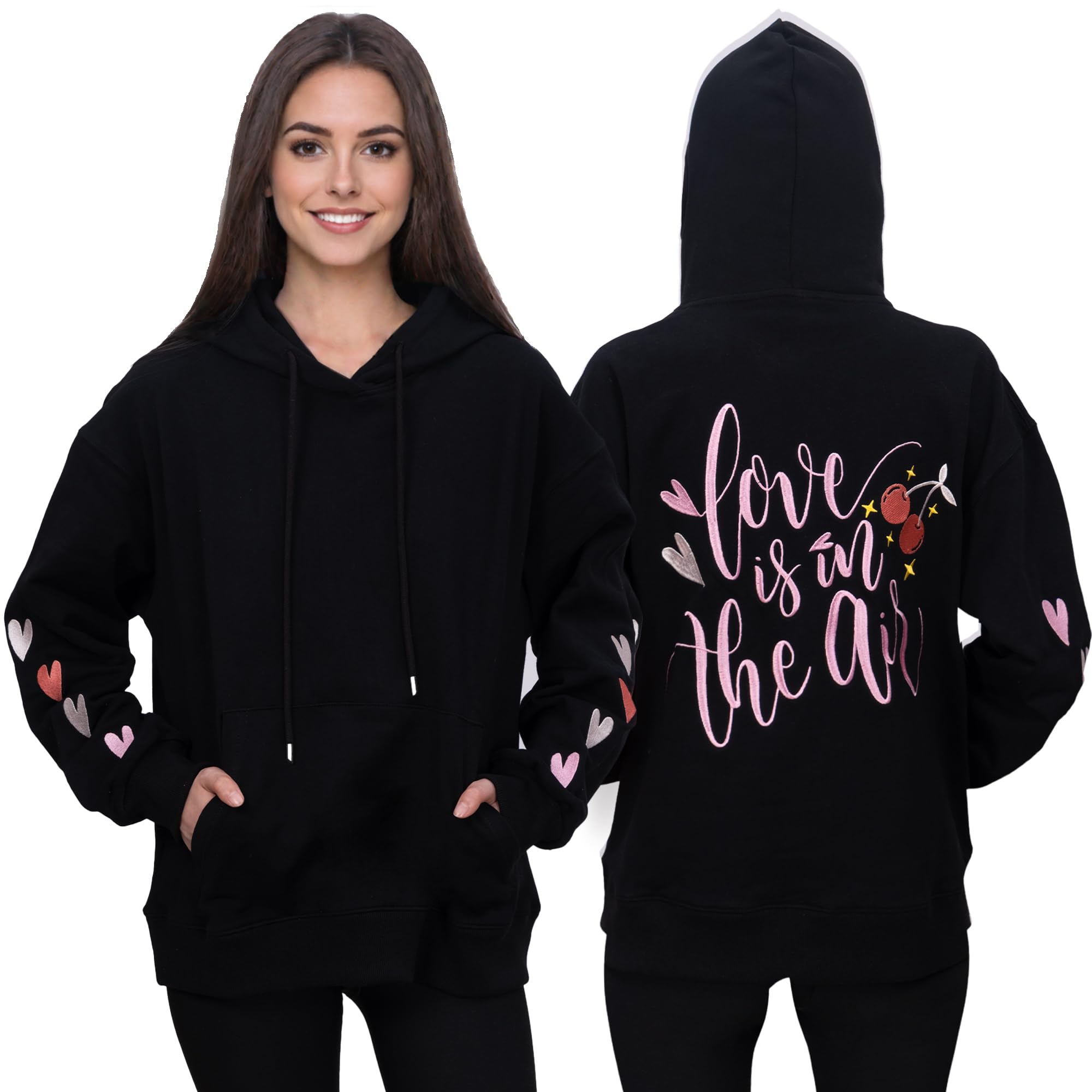 Lephissa 100% Cotton Exquisite Embroidered Graphic Spring Hoodie Sweatshirts for Women Comfort Casual Pullover