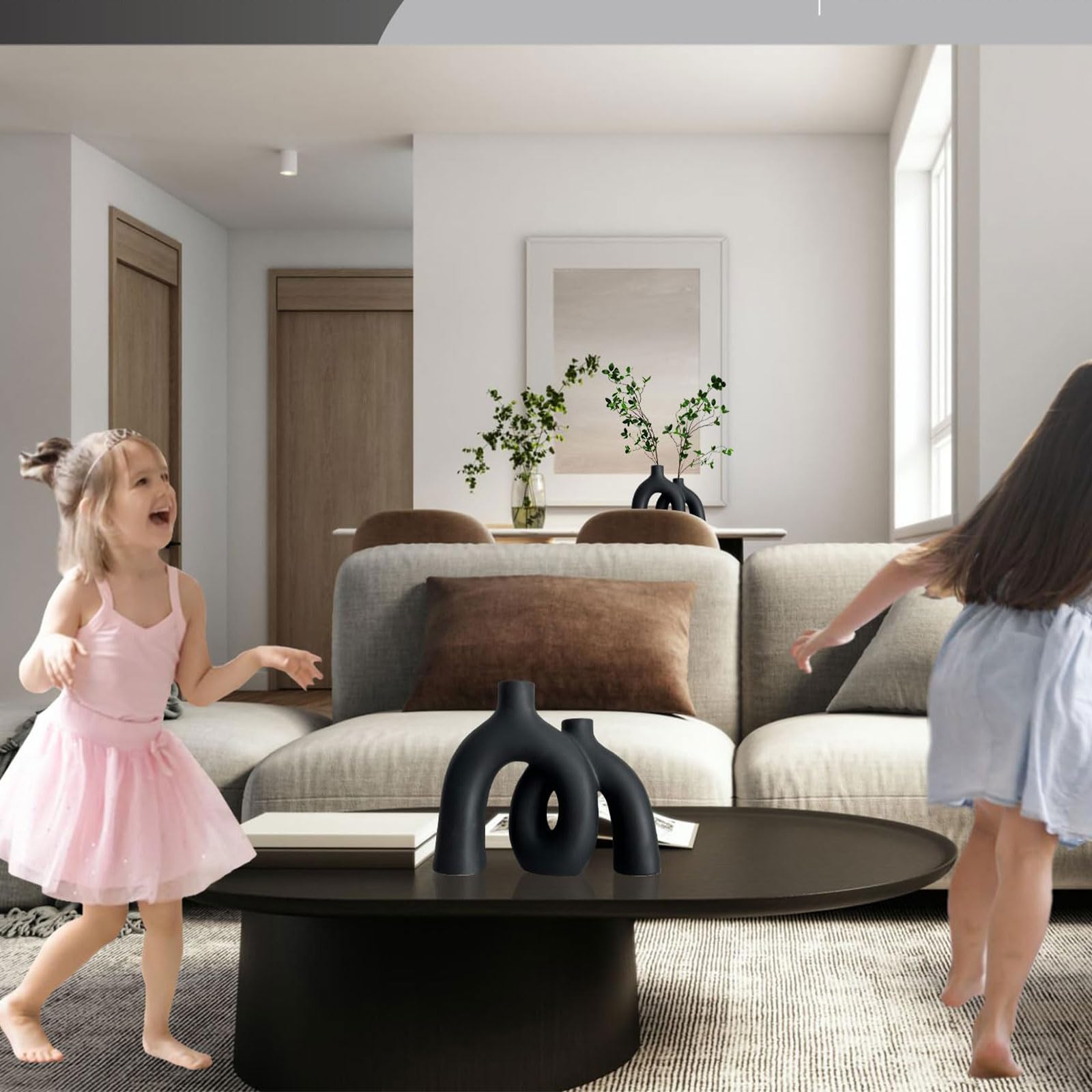 Set di vasi in ceramica nera opaca – moderni vasi decorativi per soggiorno, tavolo da pranzo, libreria e camino, vasi minimalistici per corridoio e mobile TV