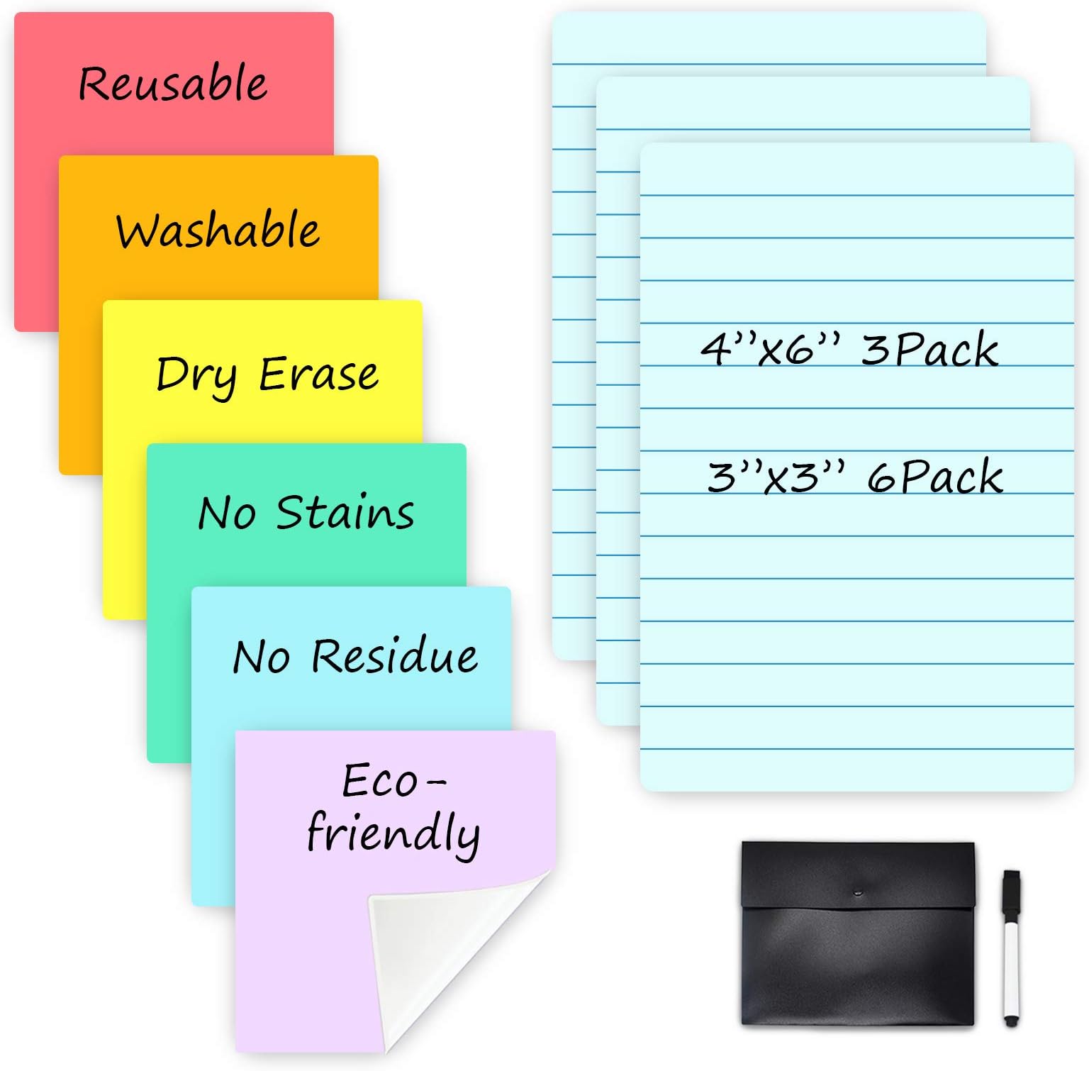 Reusable Dry Erase Sticky Notes Set of 12 Beautiful 3" x