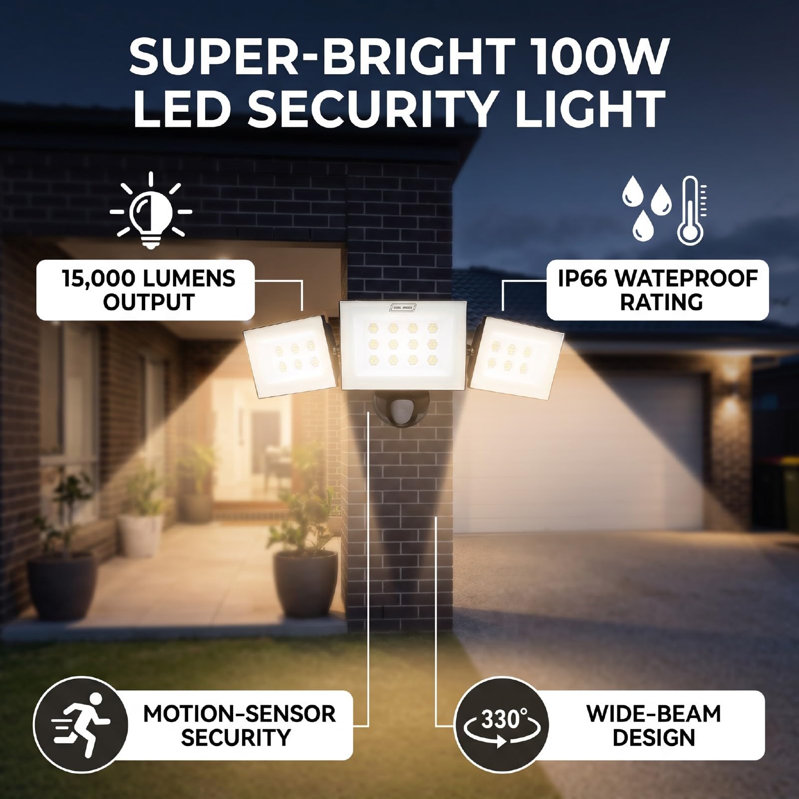 AMONIDA Reflektory LED na Zewnątrz 100 W 3 Głowice ściemnialne Indukcyjne