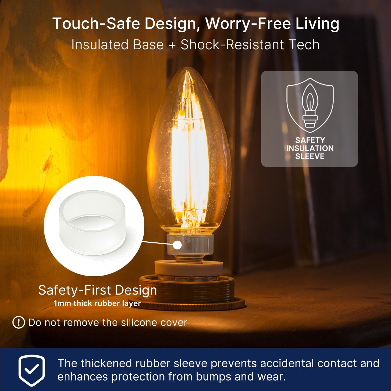 FLSNT 60W Equivalent LED Chandelier Light Bulbs, Dimmable, E12 Base, Clear B11 LED Filament Candelabra Bulbs, 2700K Soft White, 6 Pack - Image 3