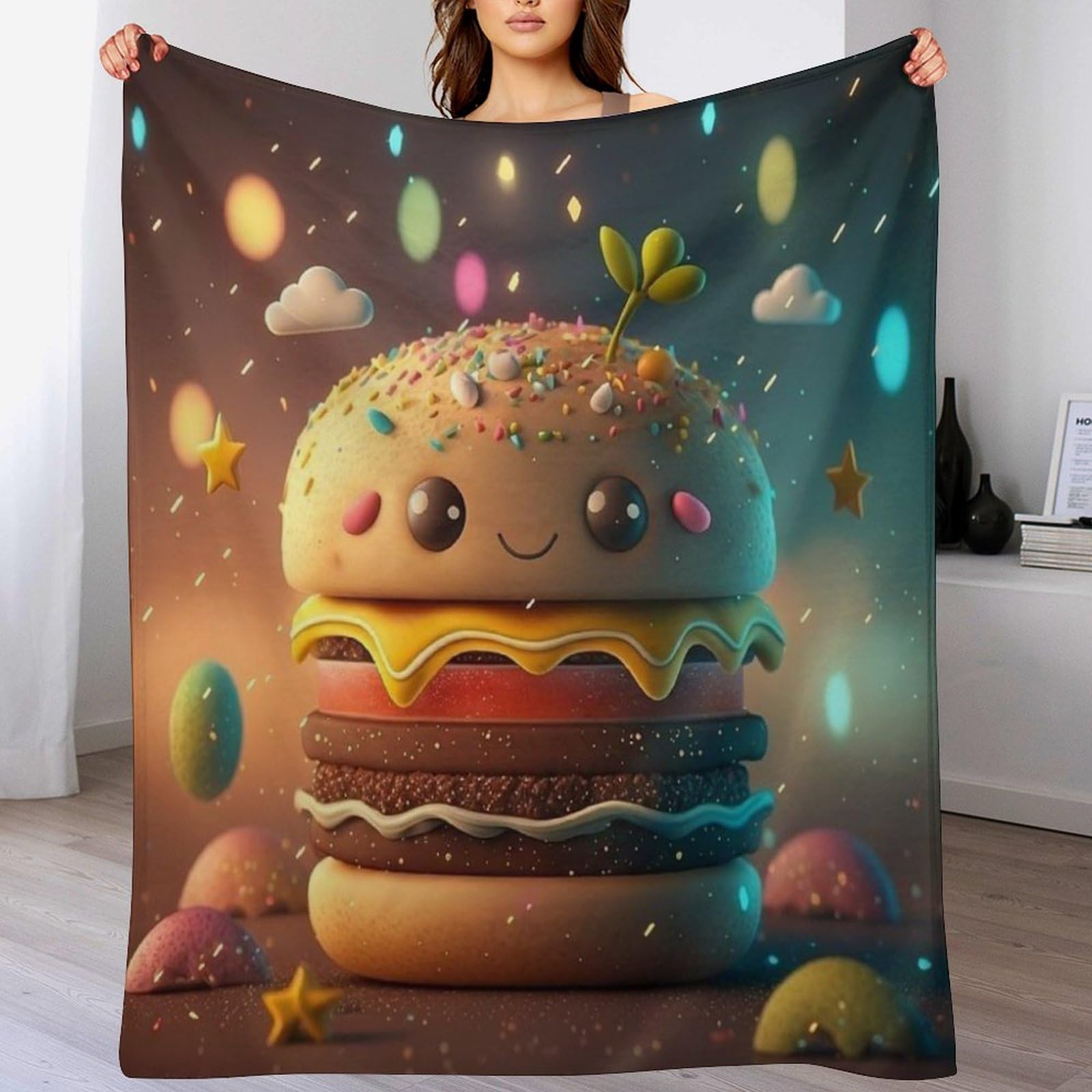 Couverture polaire burger idée cadeau originale pour le canapé