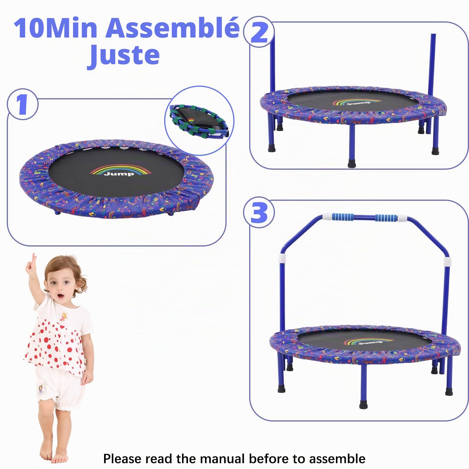 Trampoline Enfant|Trampoline Pliable Enfant Trampoline d'exercice Rebond avec Poignée en Mousse et Housse Rembourrée| Convient pour l'intérieur et l'extérieur