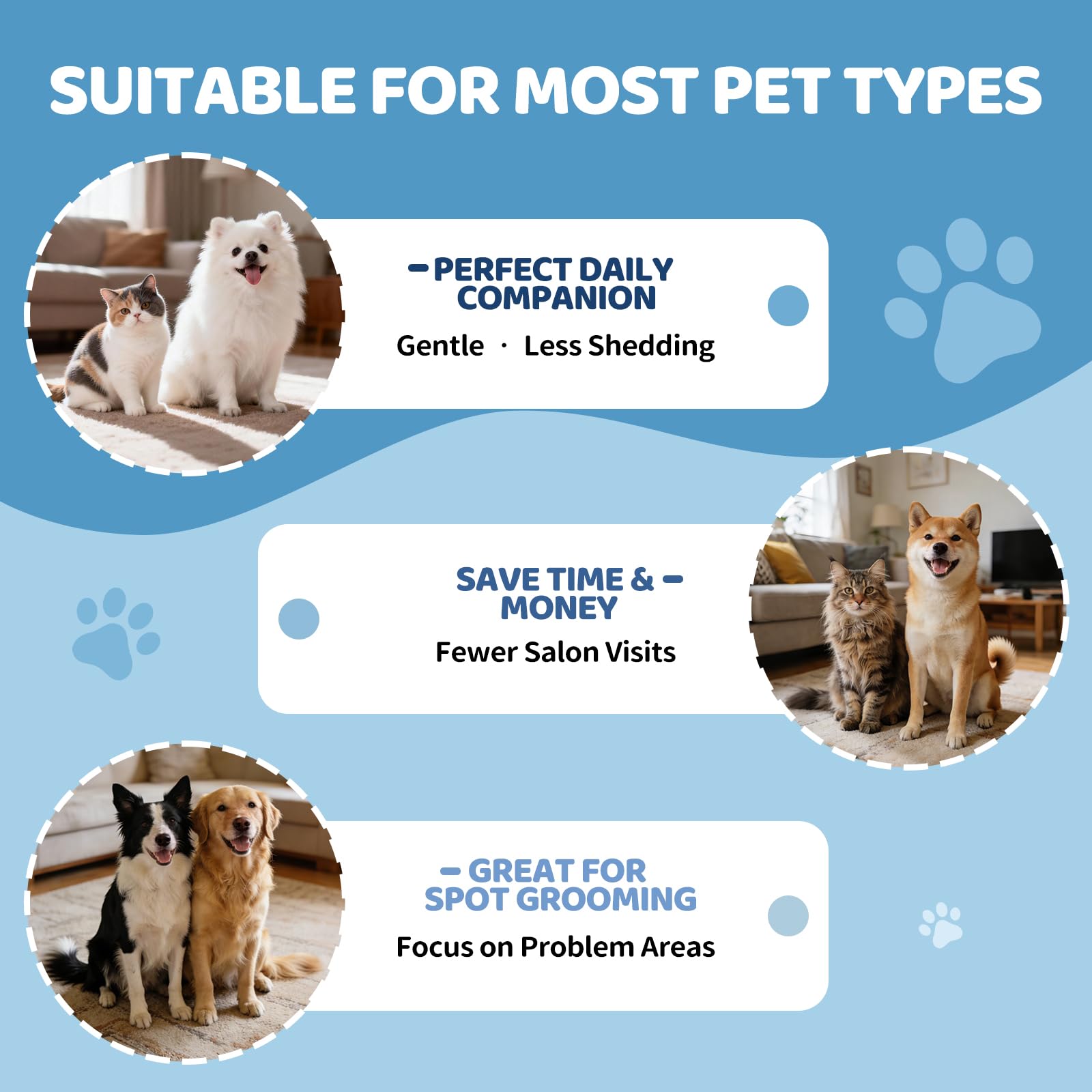 Cepillo de vapor para mascotas 5 en 1 para perros y gatos, autolimpieza, 3 cepillos para mascotas para alisar, desenredar, adelgazar, desprendimiento, aseo y depilación, incluye champú y
