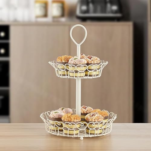 Miniatura 3 de Giftburg Loveland White 2 Tier Countertop Fruit Bread Basket, 2 Tier Display Basket, Fruit Bowl, Vegetable Holder, Kitchen Storage