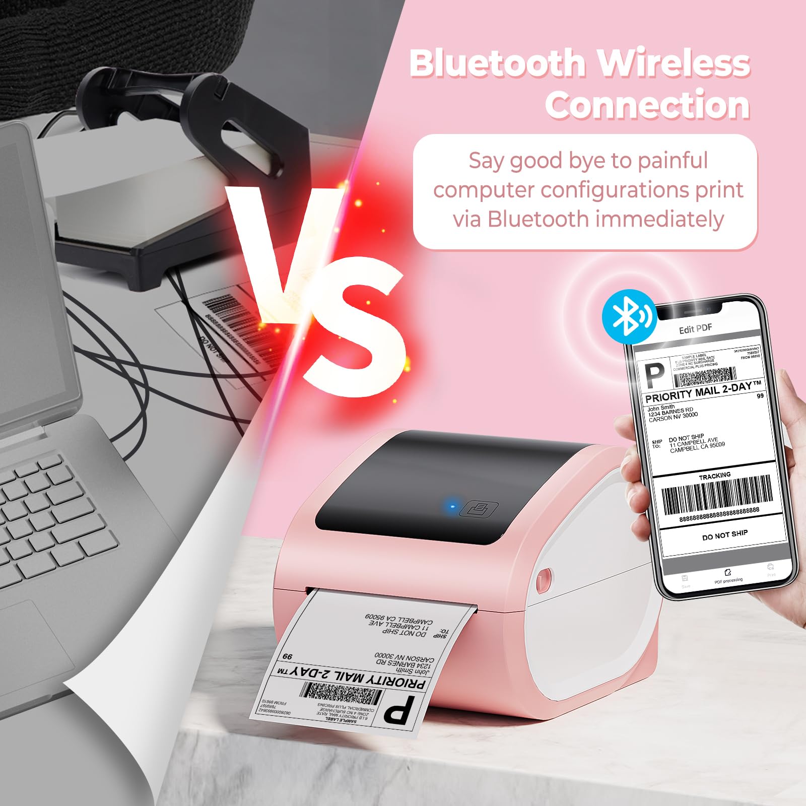 ASprink Stampante per etichette per il trasporto termico Bluetooth 4x6 - Stampante per etichette termiche wireless per imballaggi di trasporto e piccole imprese, compatibile con USPS, shopify, Ebay