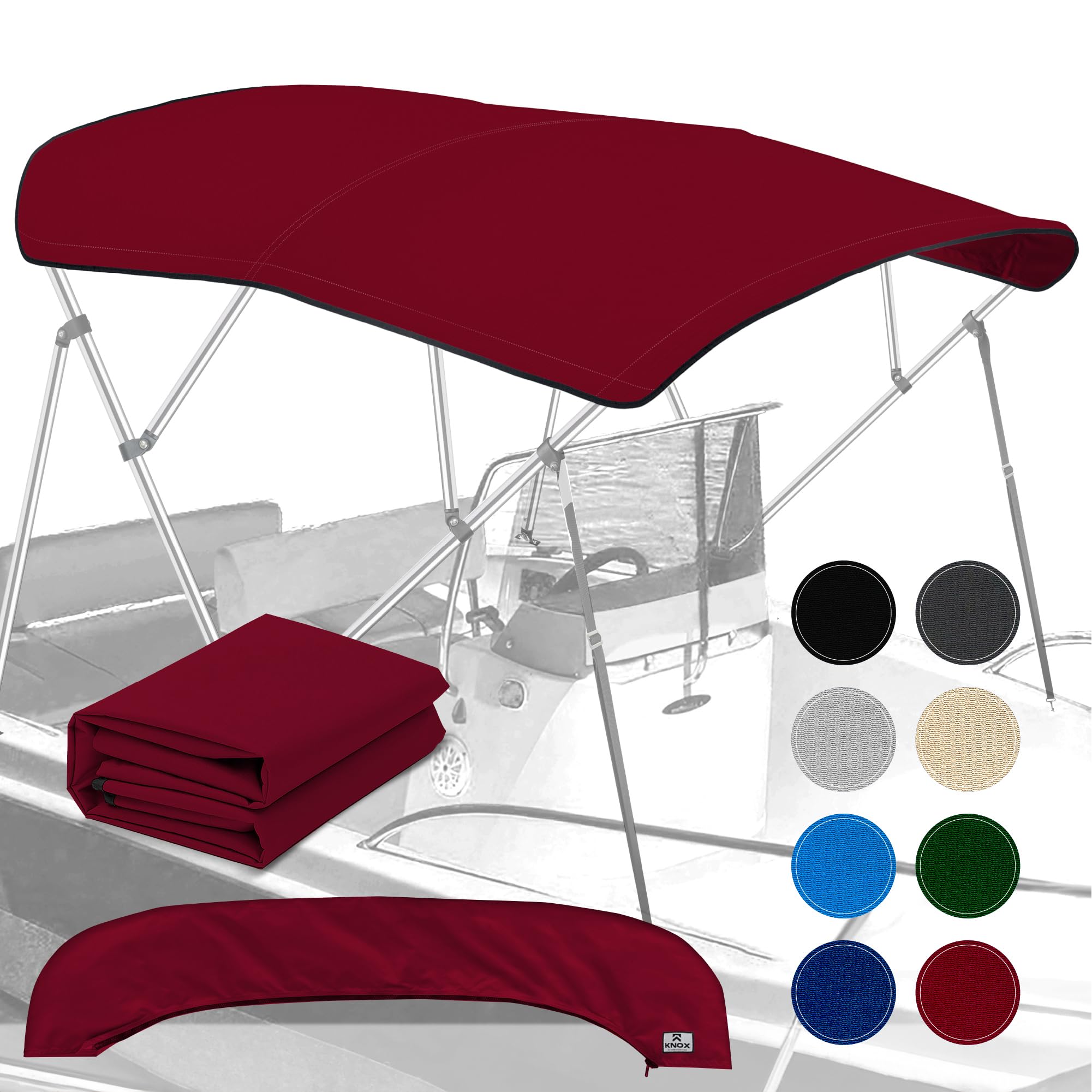 Universal 4 Bow Bimini Top Replacement Canvas, Bimini Top Canvas Only with Zip-On Storage Boot, 900D Marine Grade, Waterproof, Fadeproof Sun Shade
