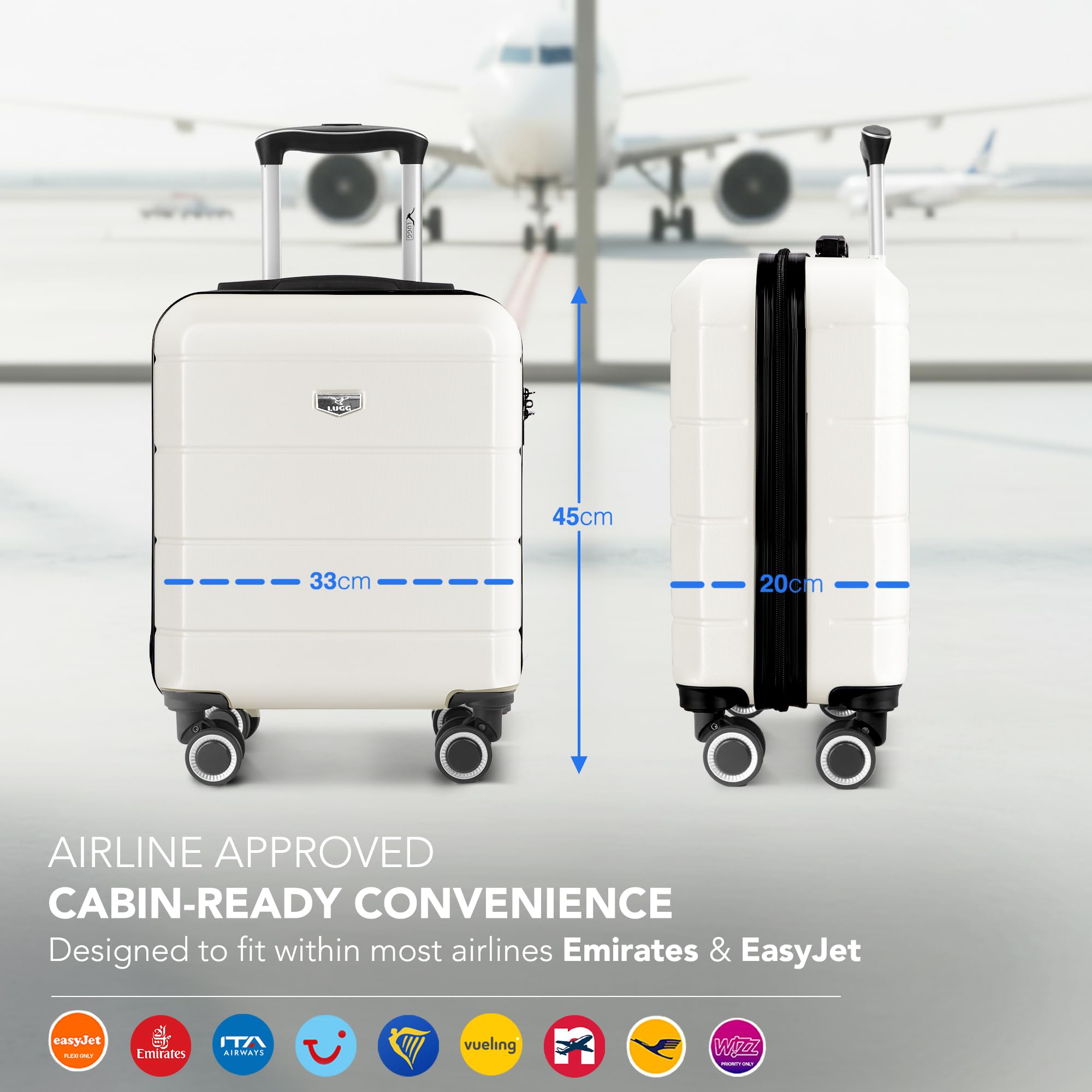 LUGG - Jetset 40cm Suitcase - 40x30x20cm- Ryanair Compatible - Underseat Size - Hard Shell ABS - Spinner & Removable Wheels - Lightweight Travel Luggage- Cream/Brown — view 20