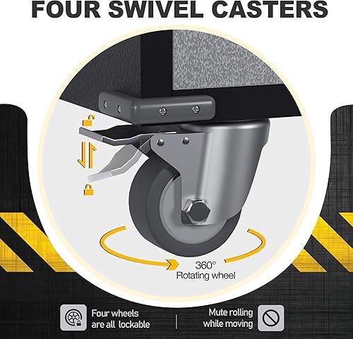Miniatura 5 de SUXXAN Armario de almacenamiento de metal alto para garaje con rueda y asa para garaje en el hogarestantes ajustables, con cerradura, refuerzo y