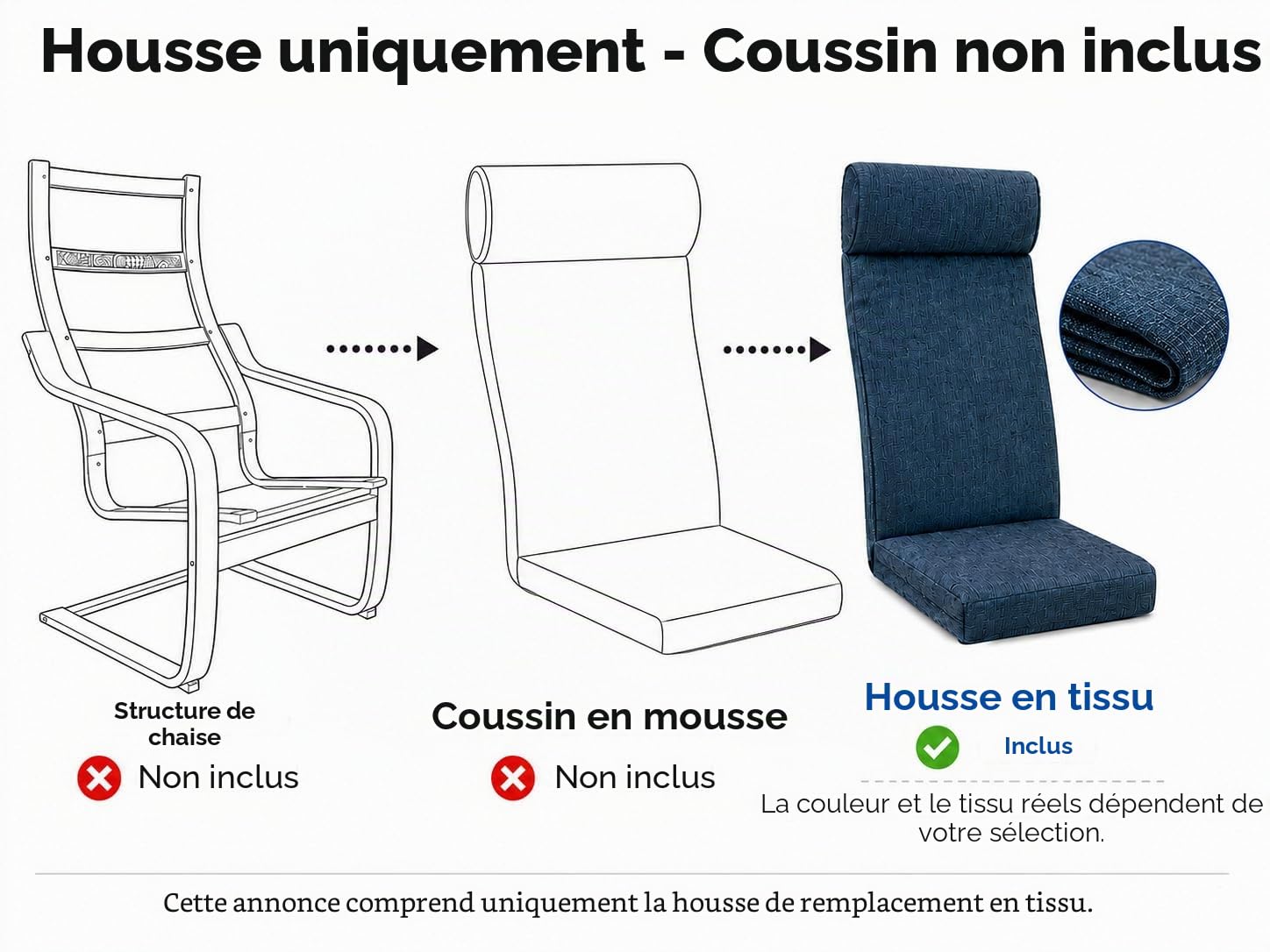 Vinylla Housse de rechange en polyester pour fauteuil Ikea POÄNG, rose (design du coussin 3)