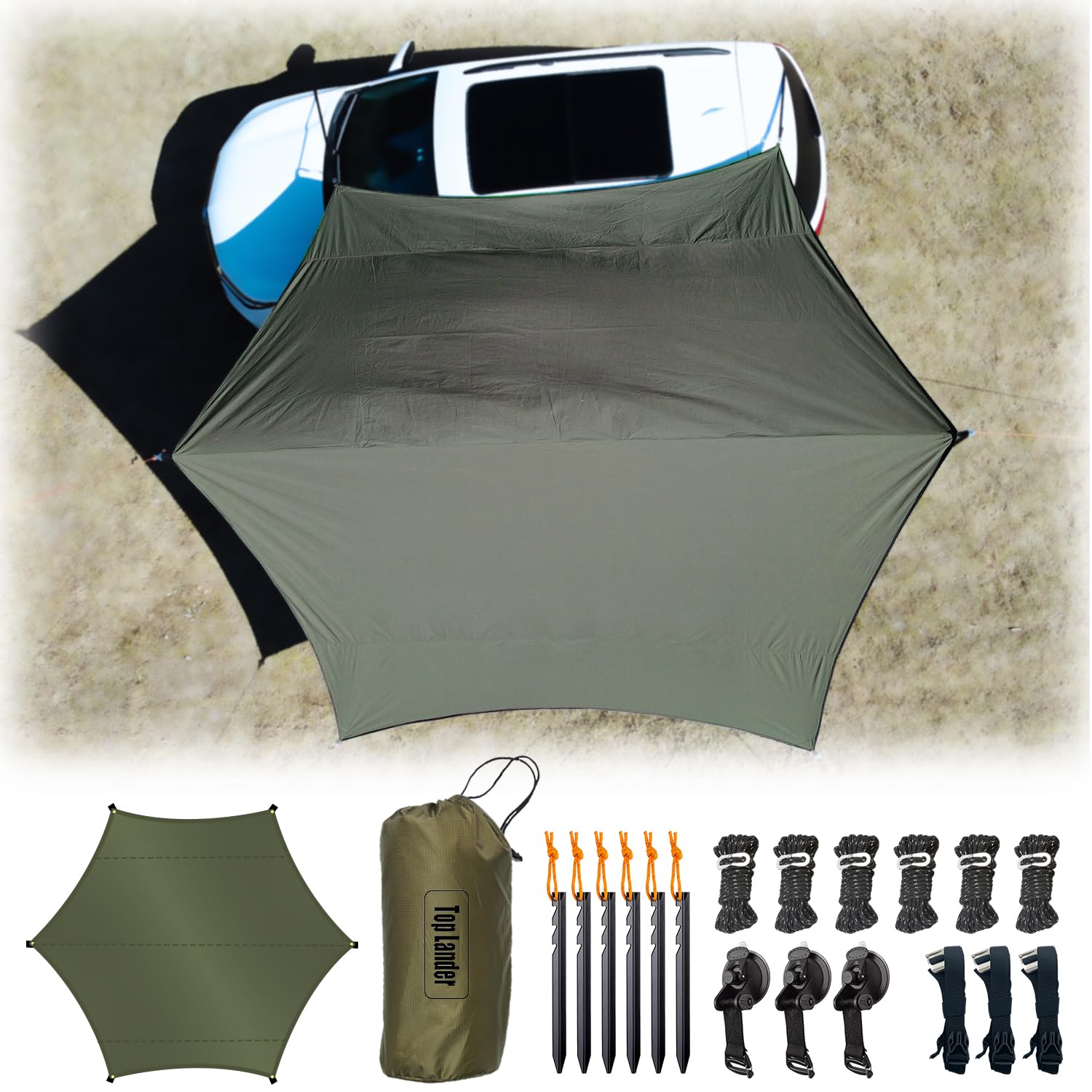 Car Awning Camping SUV Sun Shelter Waterproof Universal Tent Canopy Anti-UV for Van Campervan Caravan Truck Vehicle no pole