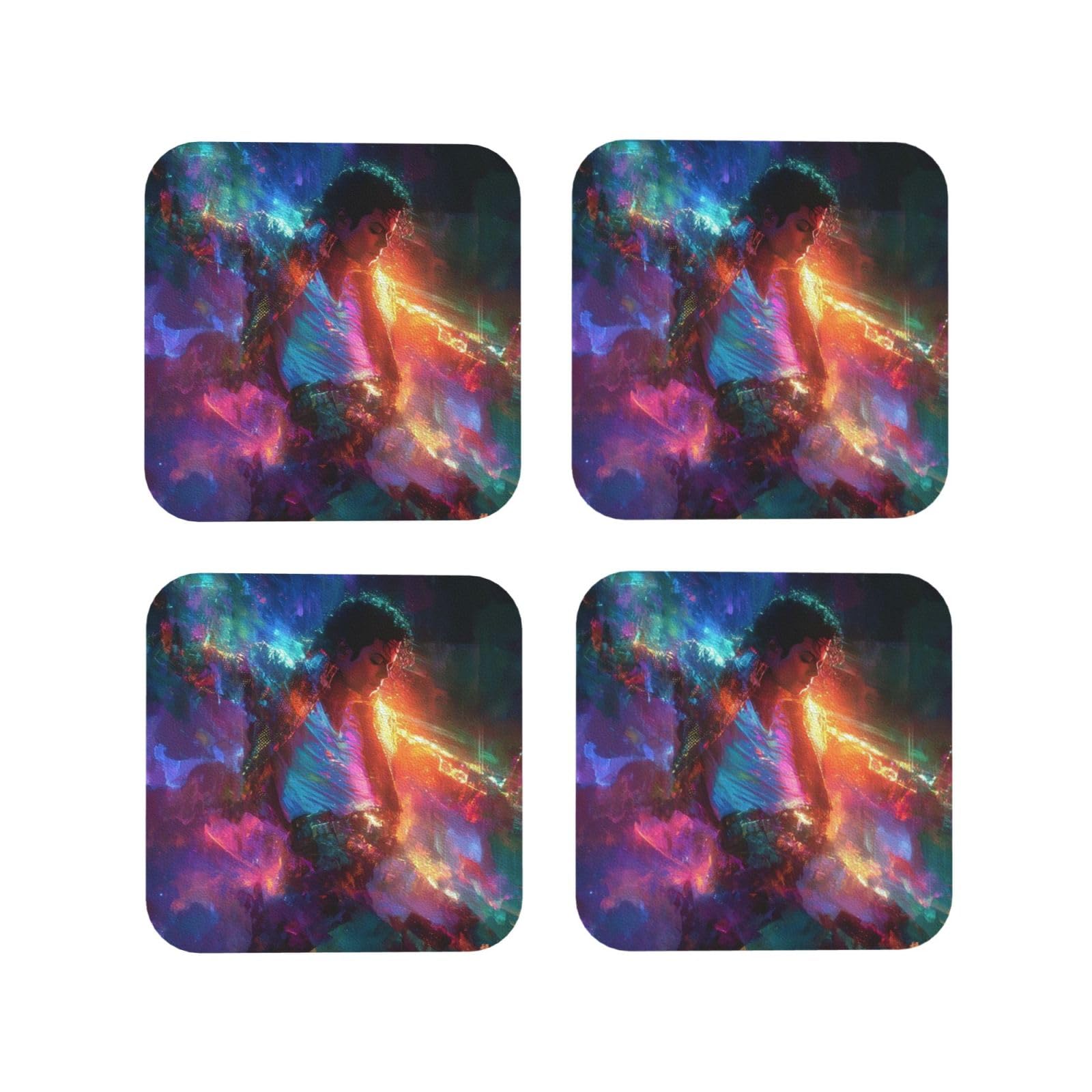 Coasters Set of 4 Round Leather Coaster Quick-Dry Drink Michael Jackson Coasters for Desk Absorbent Mugs Pads Tabletop Protection Pad Heat Resistant Coffee Cup Mat for Kitchen Bar