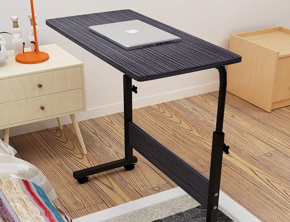 Laptop Table Desk Stand Mobile Computer Workstation Home Office Movable End Table Height Adjustable with Rolling Wheel For Bedroom Living Room Office (Black, 60 * 40)
