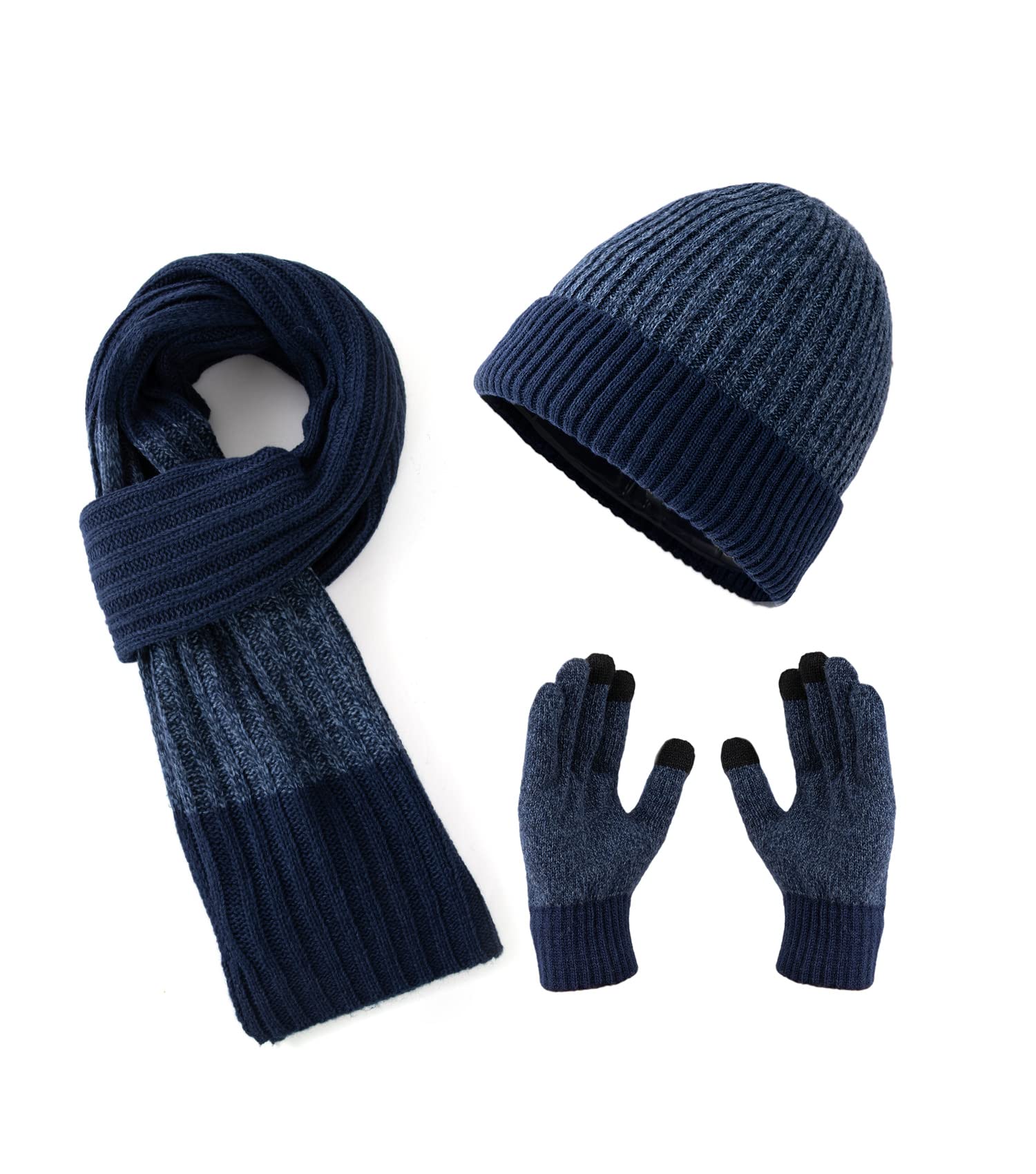 Lallier Winter 3Pcs Men's Wool Hat Scarf Touchscreen Gloves Set